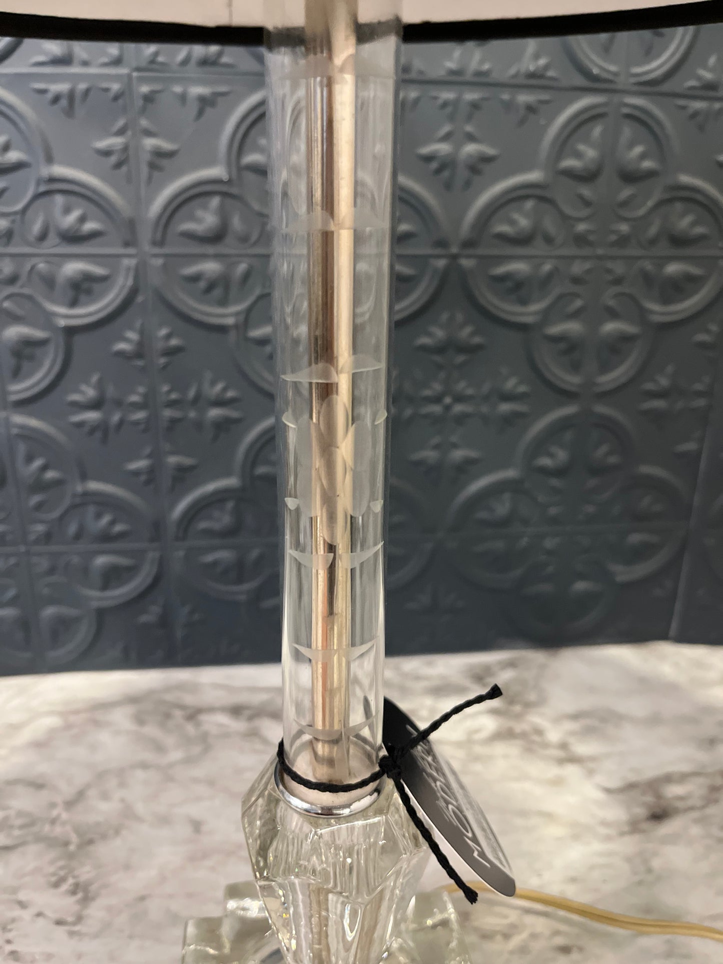 Etched Glass Lamp with Black Shade