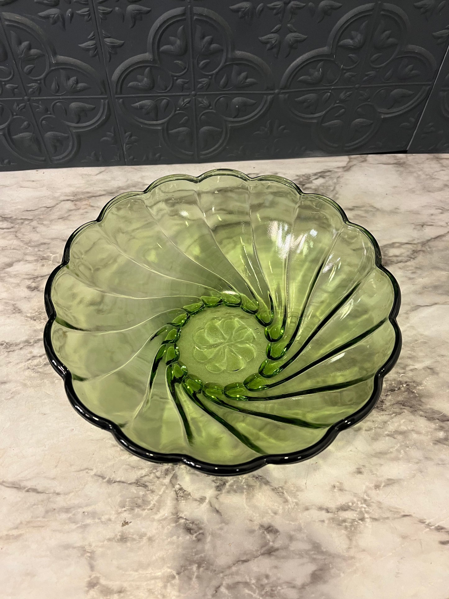 Hazel Atlas Green Swirl glass bowl