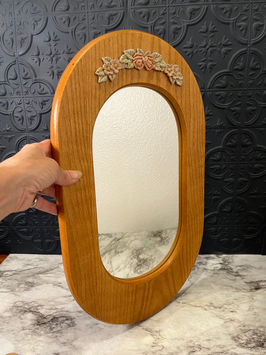Oval Wood Mirror with Applique