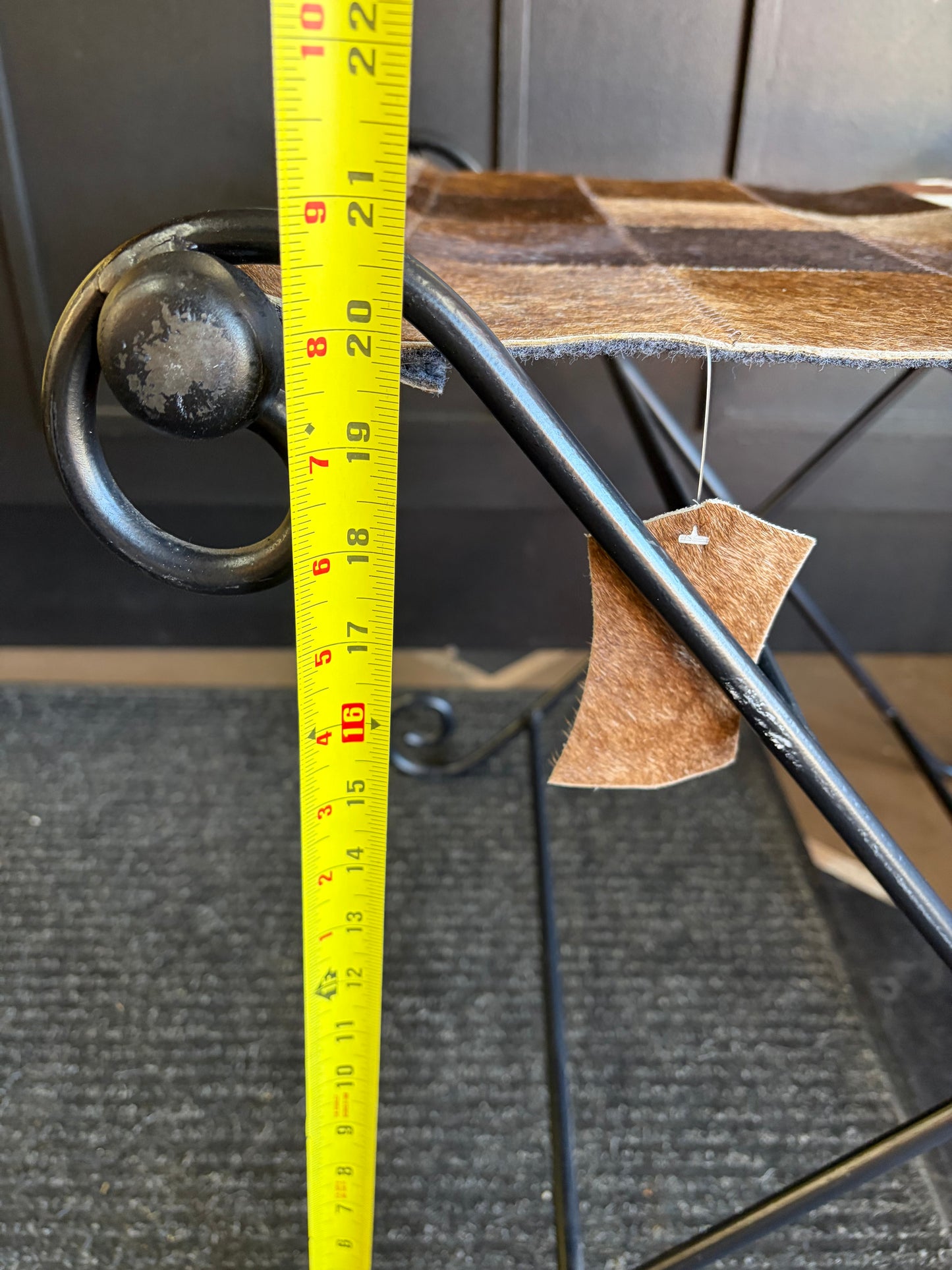 Cowhide Sling Stool with Metal Legs
