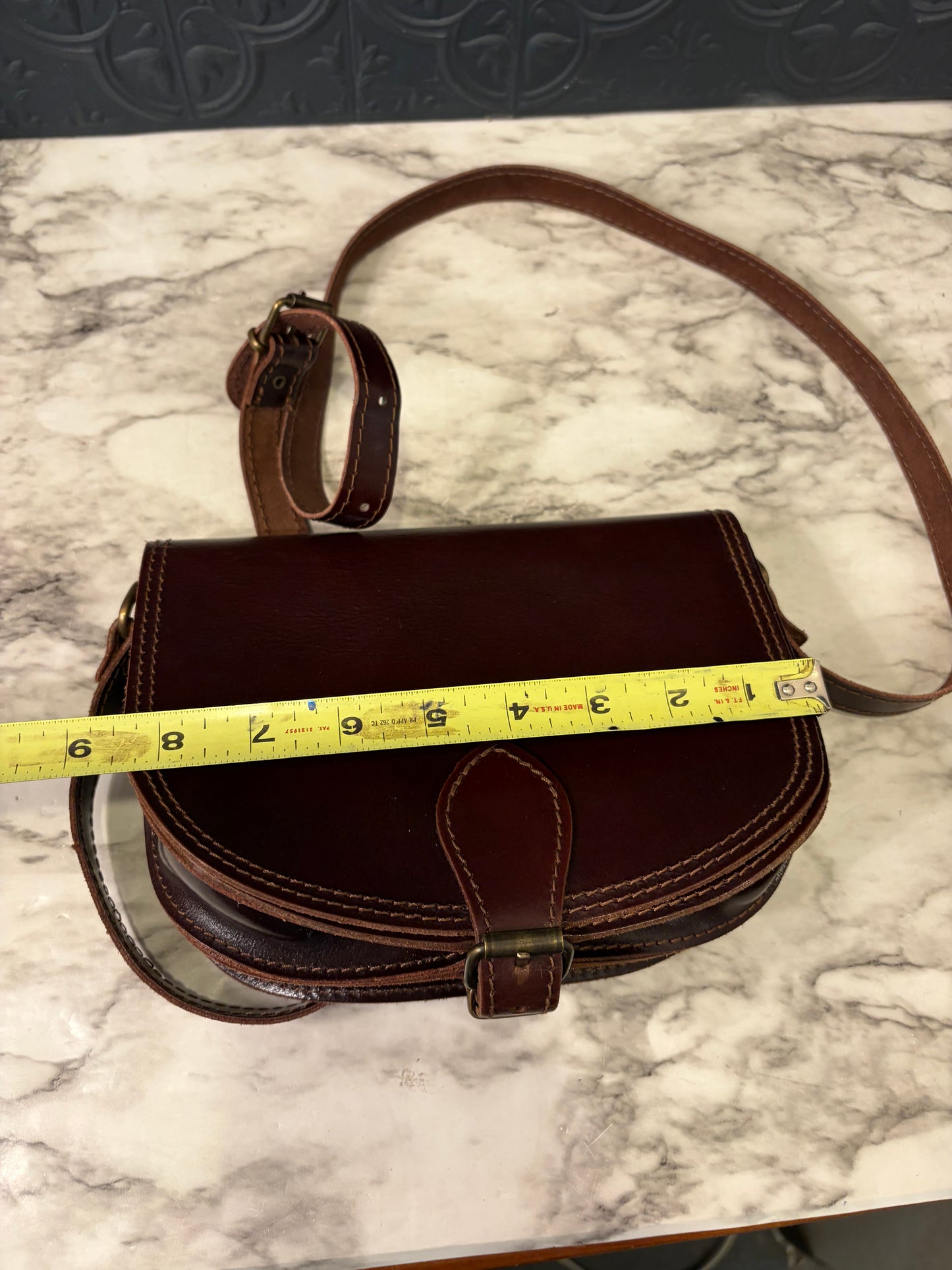 Brown Leather Crossbody with Buckle