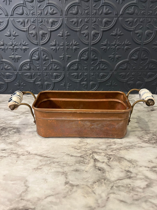 Copper Rectangle Pot with Porcelain Handles