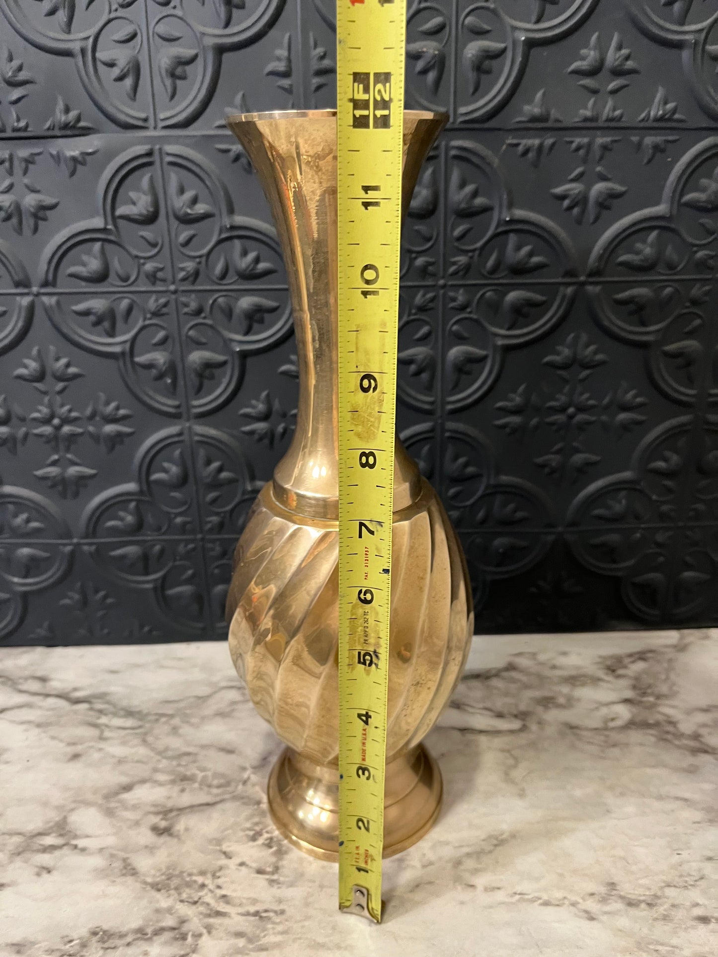 12" Brass vase with Swirl Design