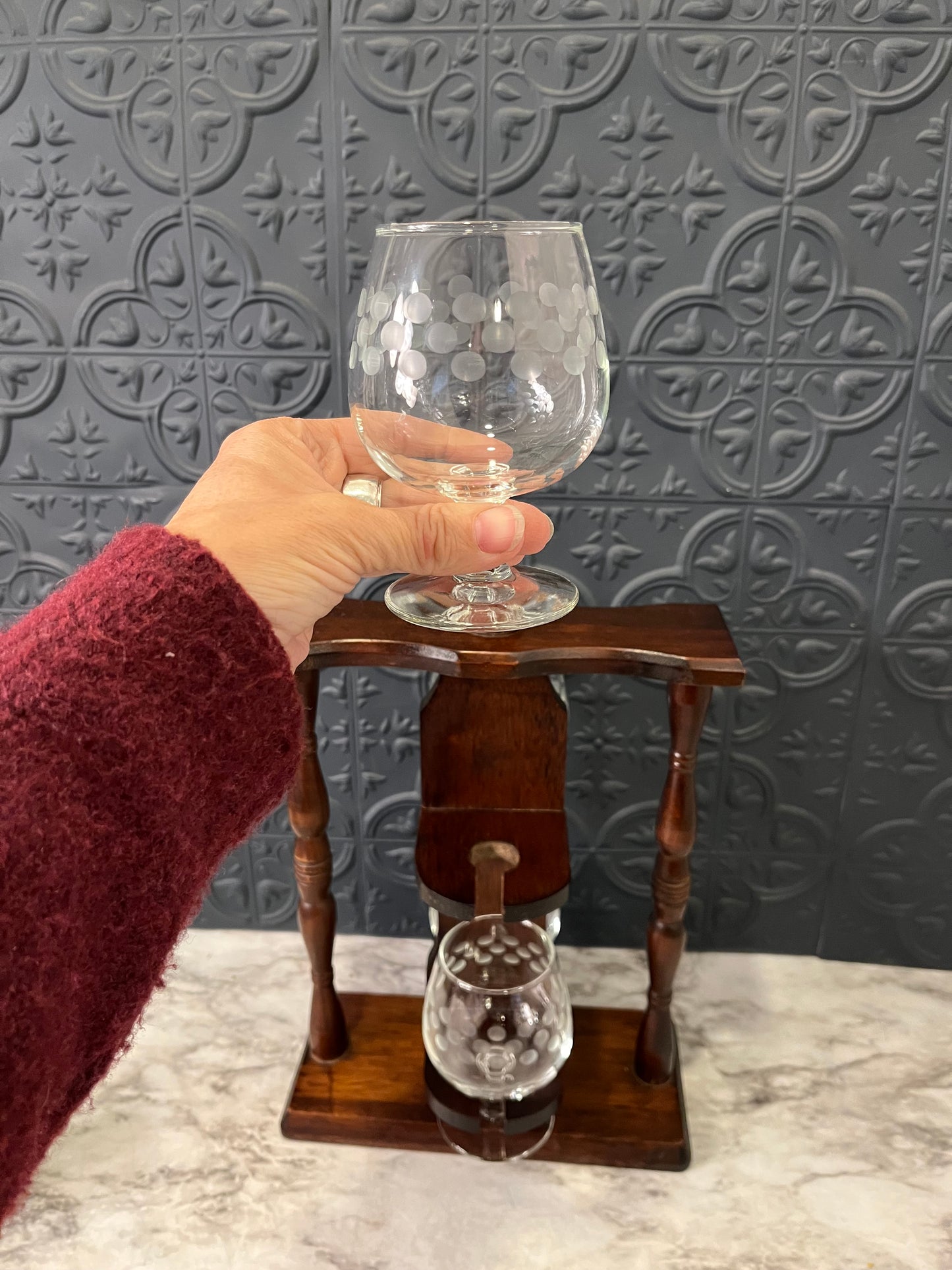Vintage Brandy Glasses with Wood Holder