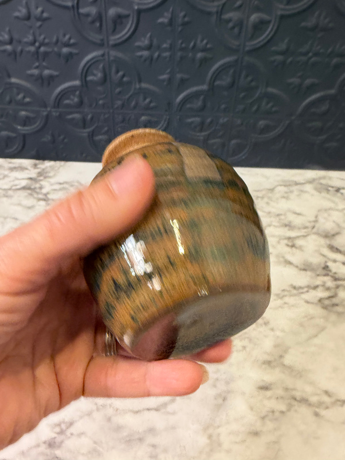 3.75" Studio Pottery Bud Base Brown and Green
