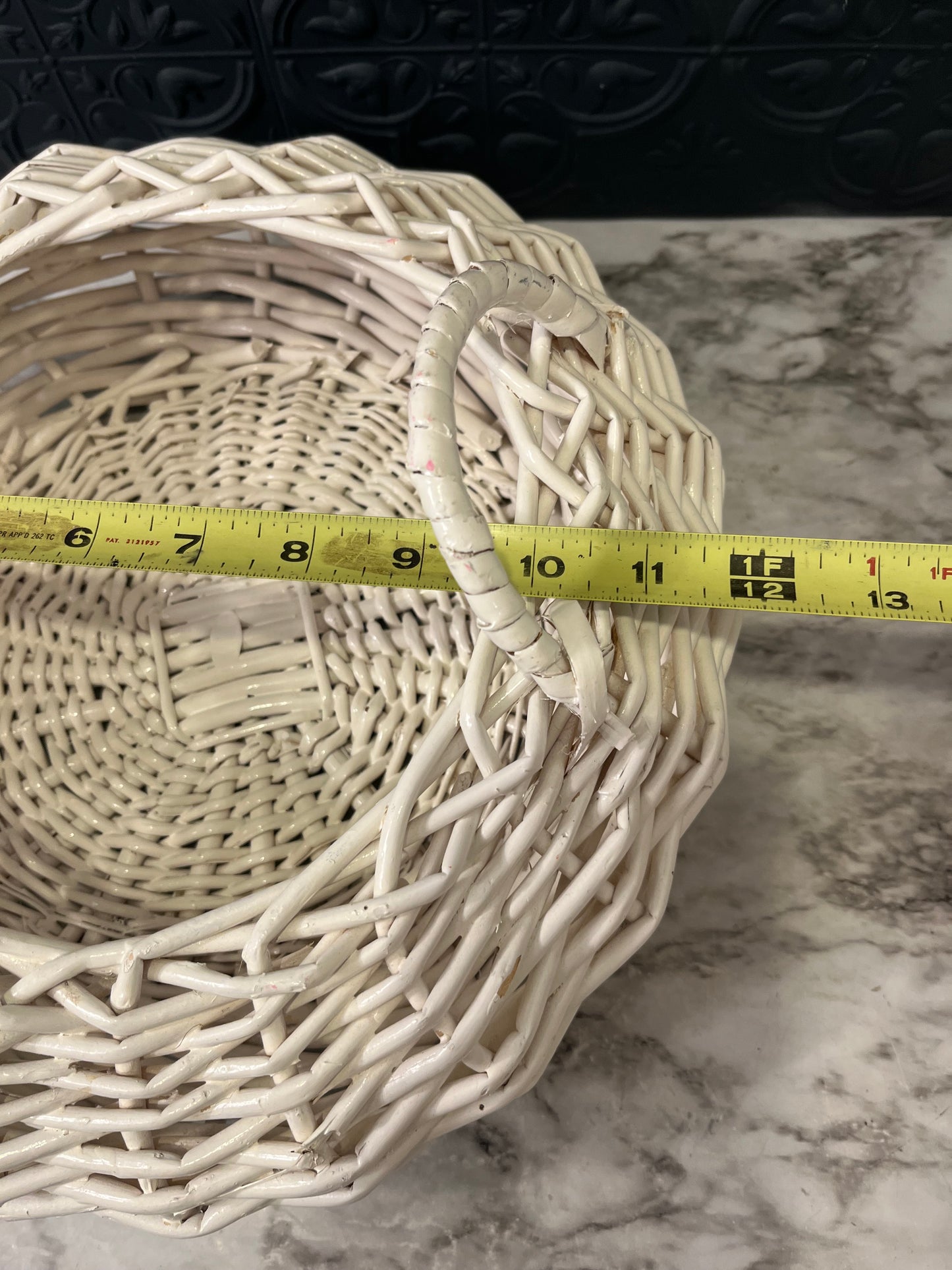 Round White Wicker Basket with Handles