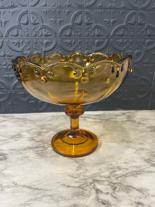 Indiana Glass Amber Teardrop Pedestal Bowl