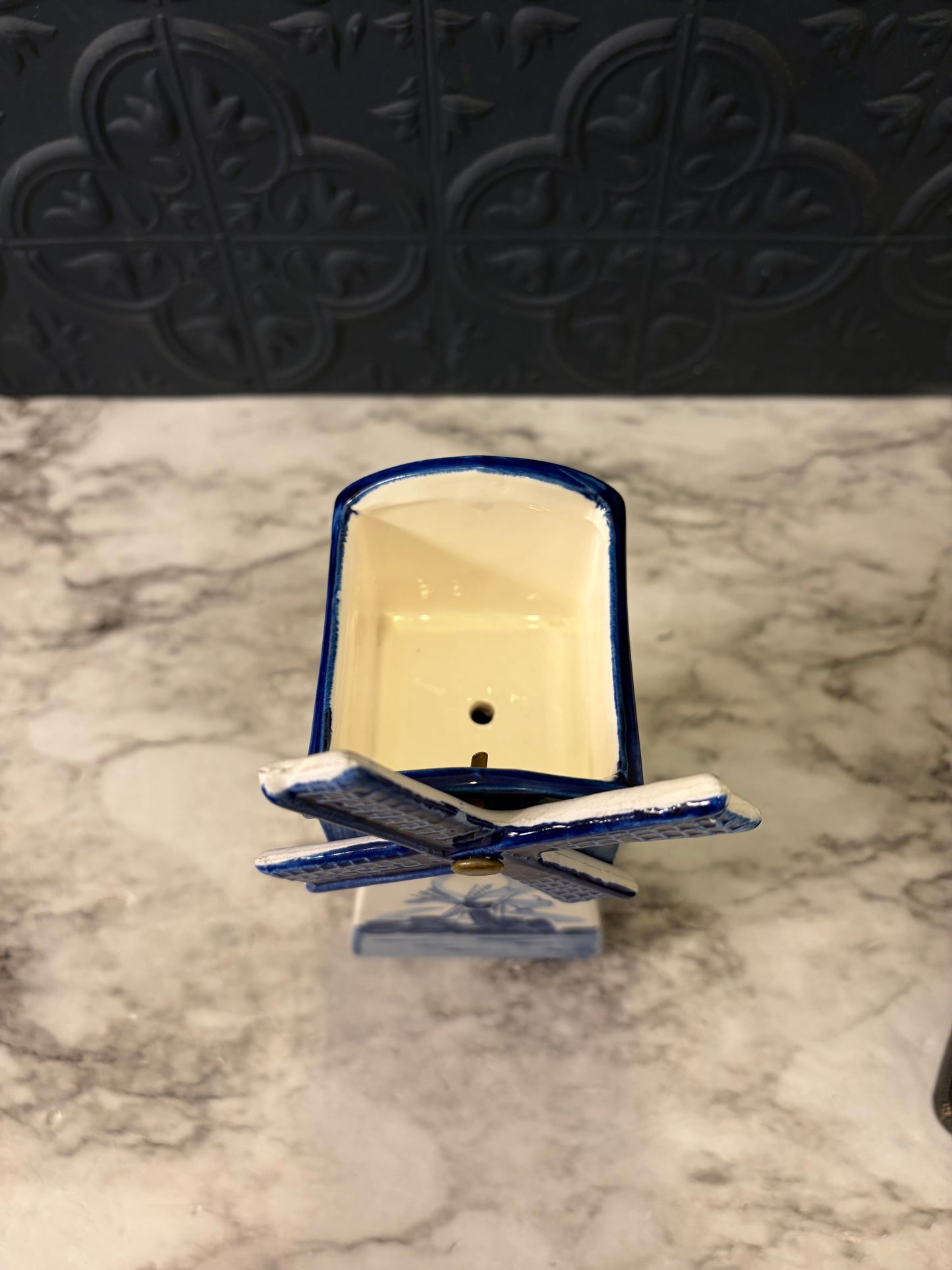 Blue and White Windmill Planter Small