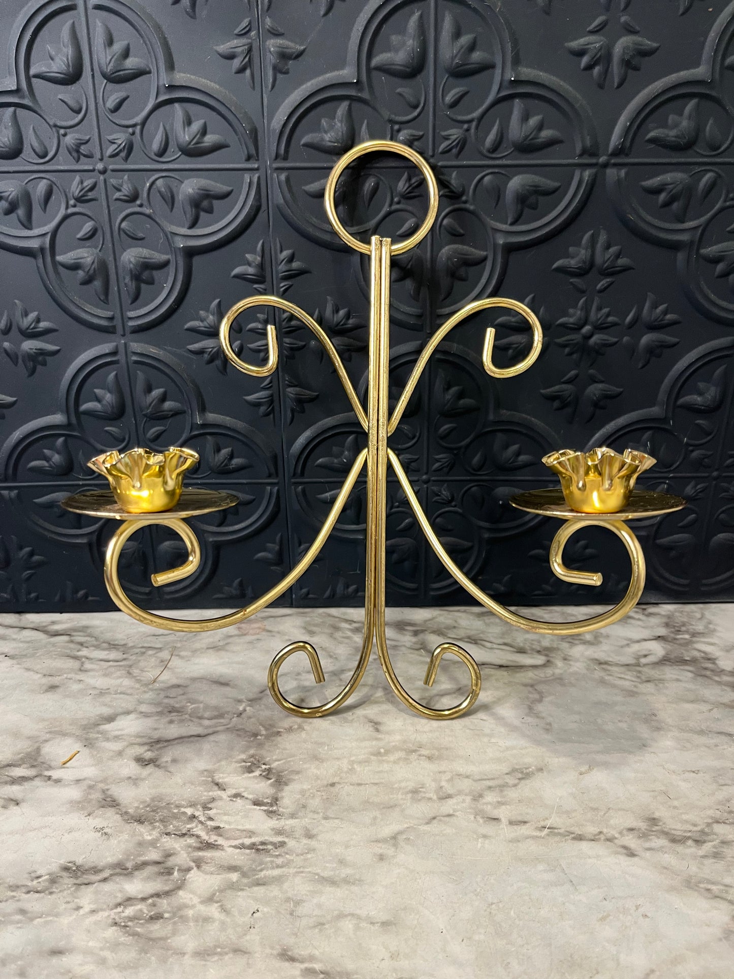 Brass dual Candle Sconce with Scroll Design
