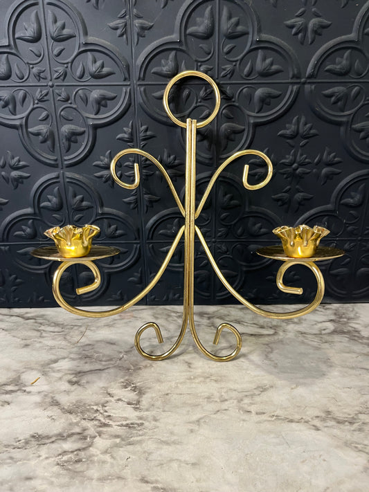 Brass dual Candle Sconce with Scroll Design