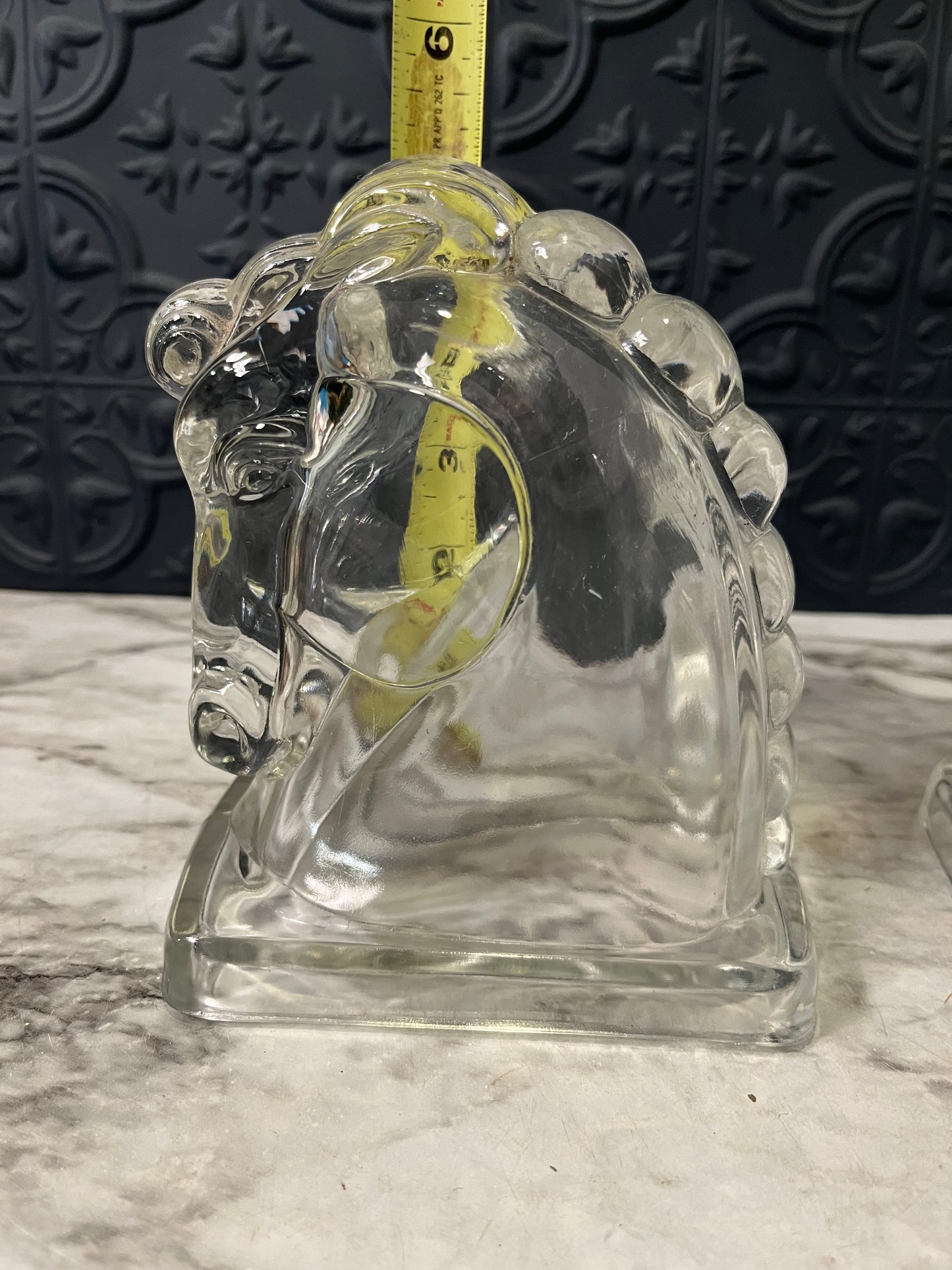 Clear glass horse head bookends x2