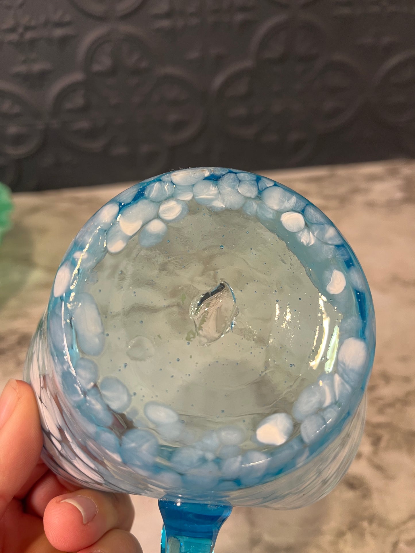 Blue Glass Leaf Shape Bowl