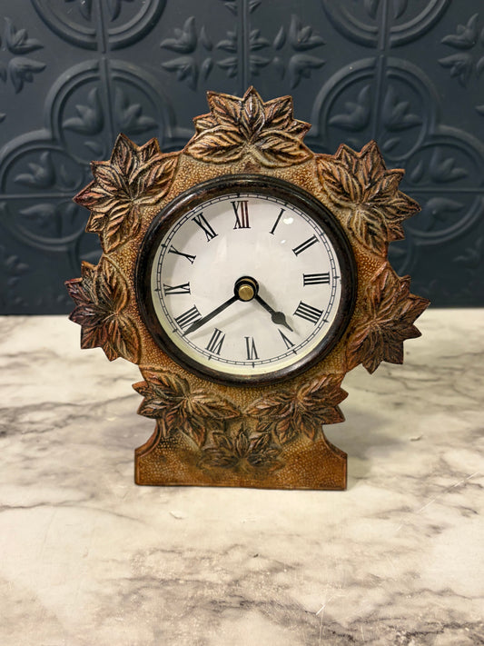 Decorative Metal Mantle Clock with Leaf decor