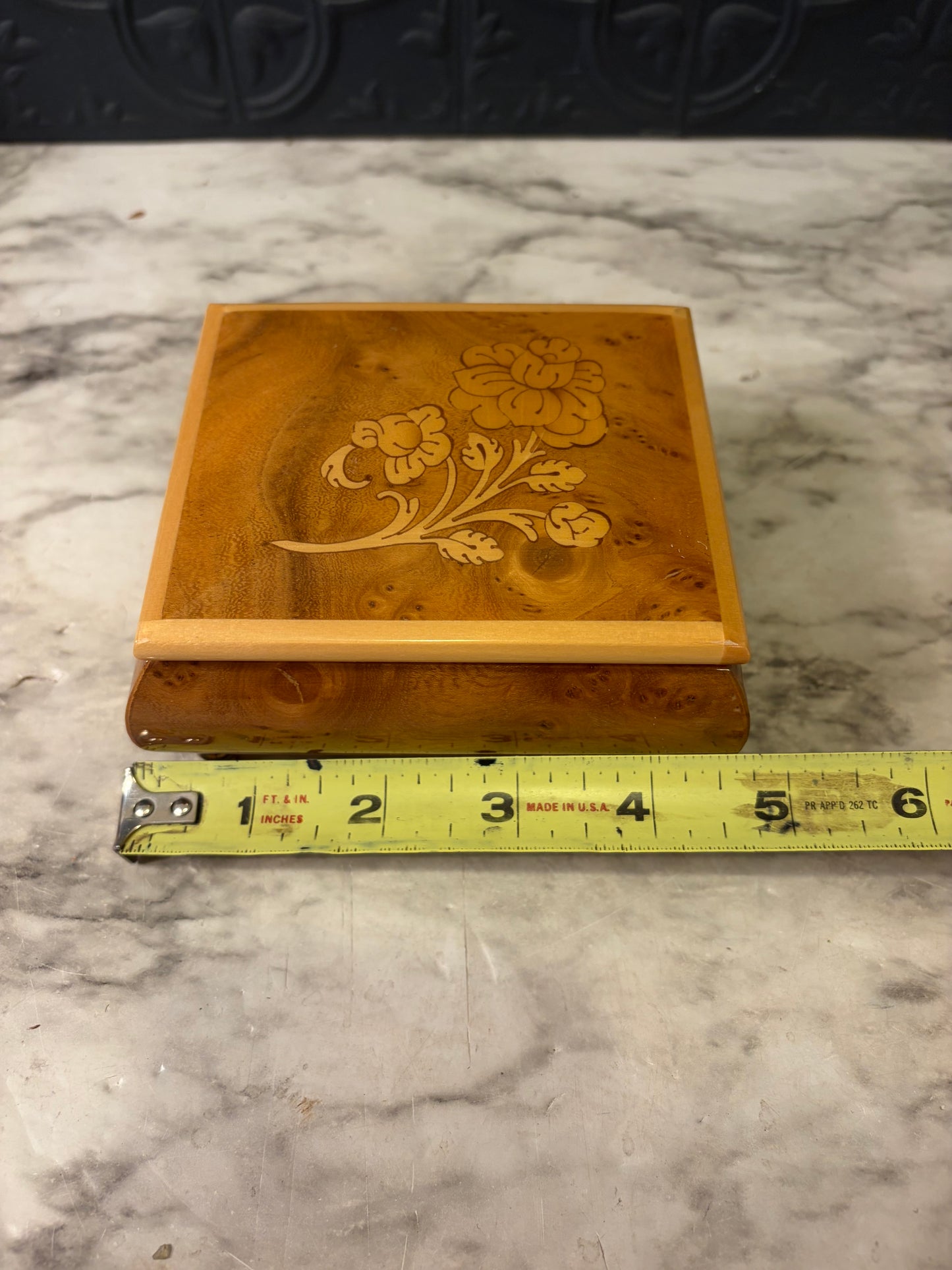Italian Handcrafted Burl Wood Musical Ring Box