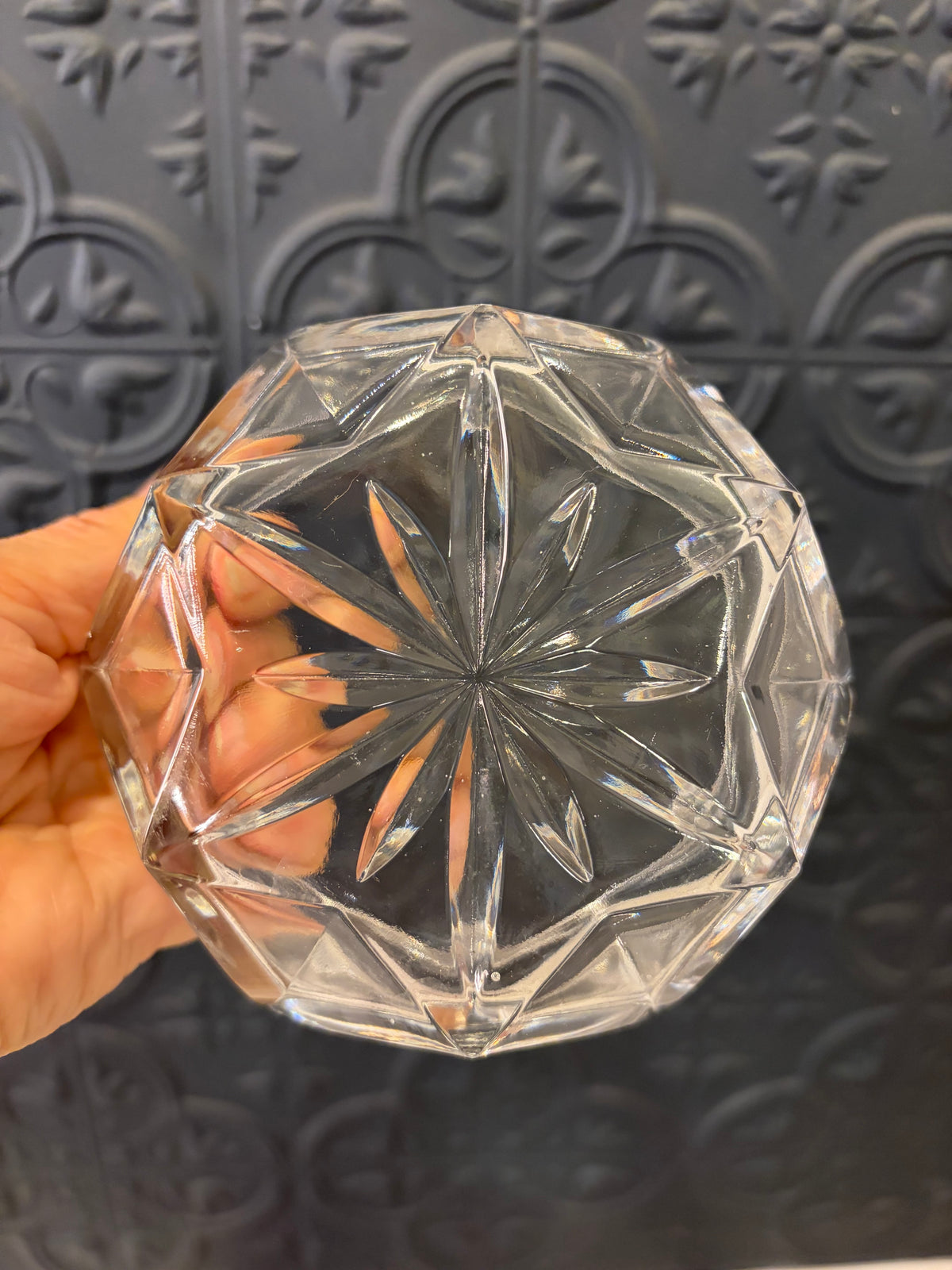 Czech Crystal Heart Hexagon Dish with Lid