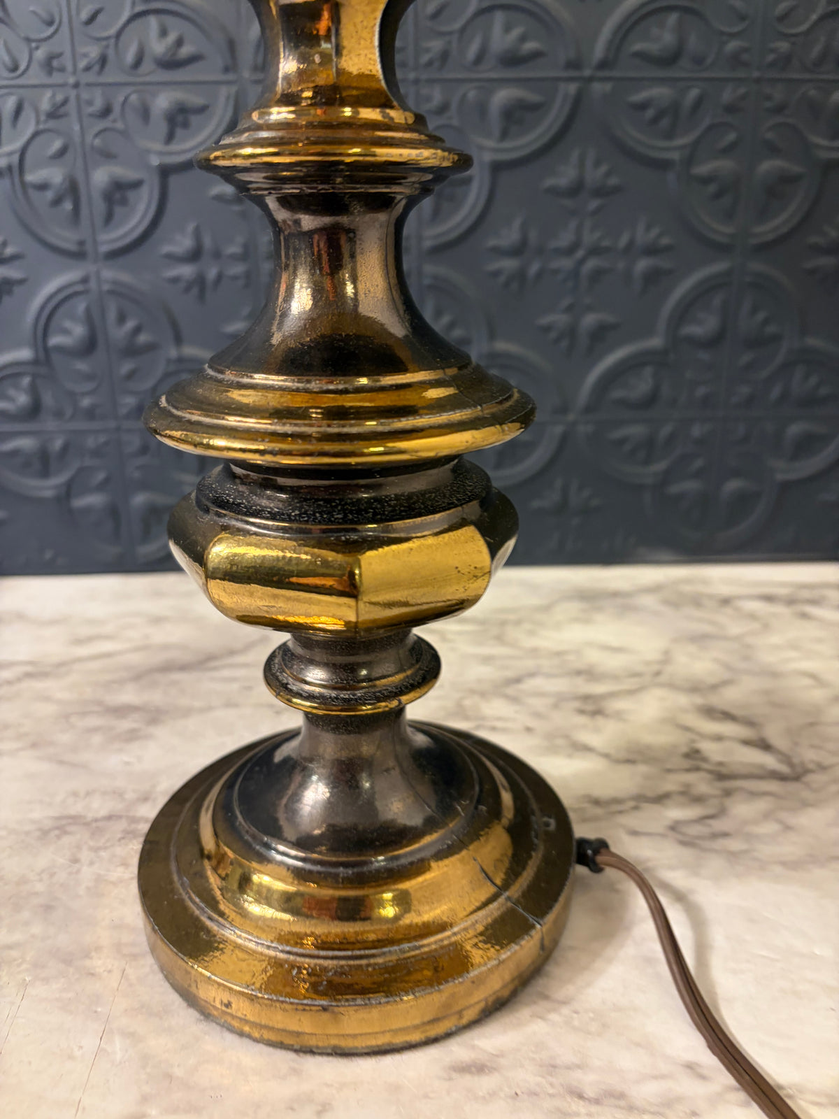 Brass Table Lamp with Floral Pleated Shade