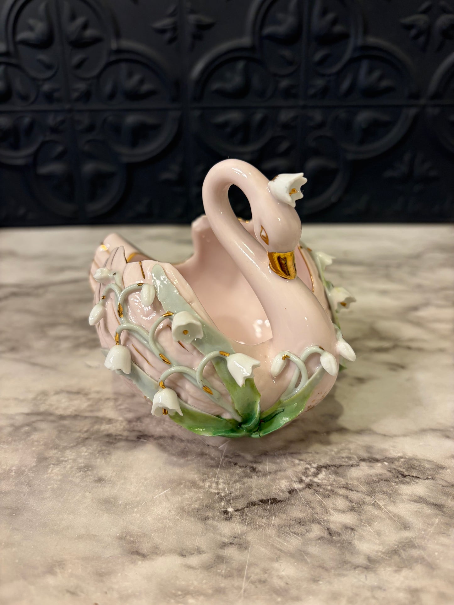 Lefton China Pink Swan Planter AS IS