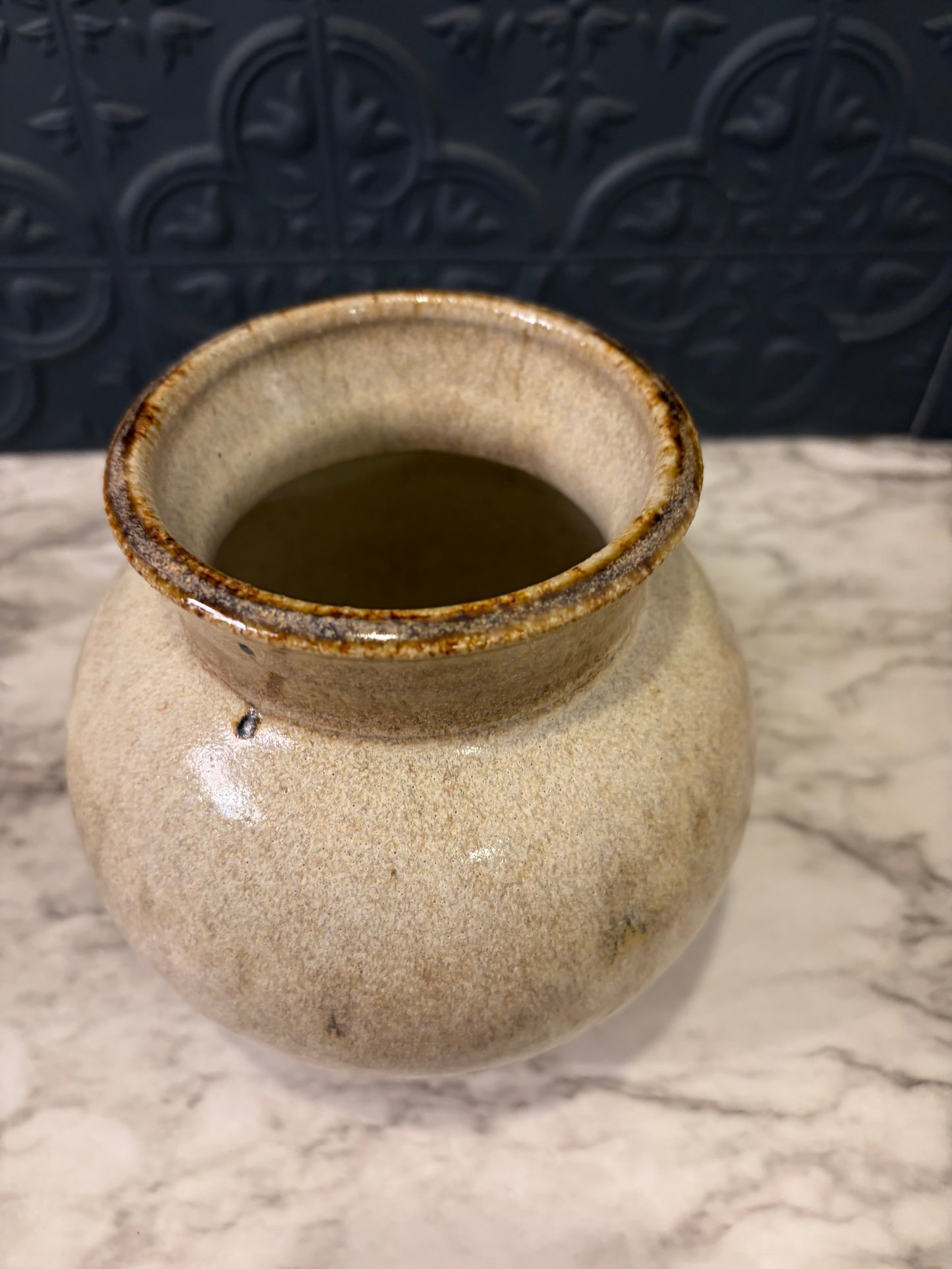 6" Signed Studio Pottery Tan Vase Round