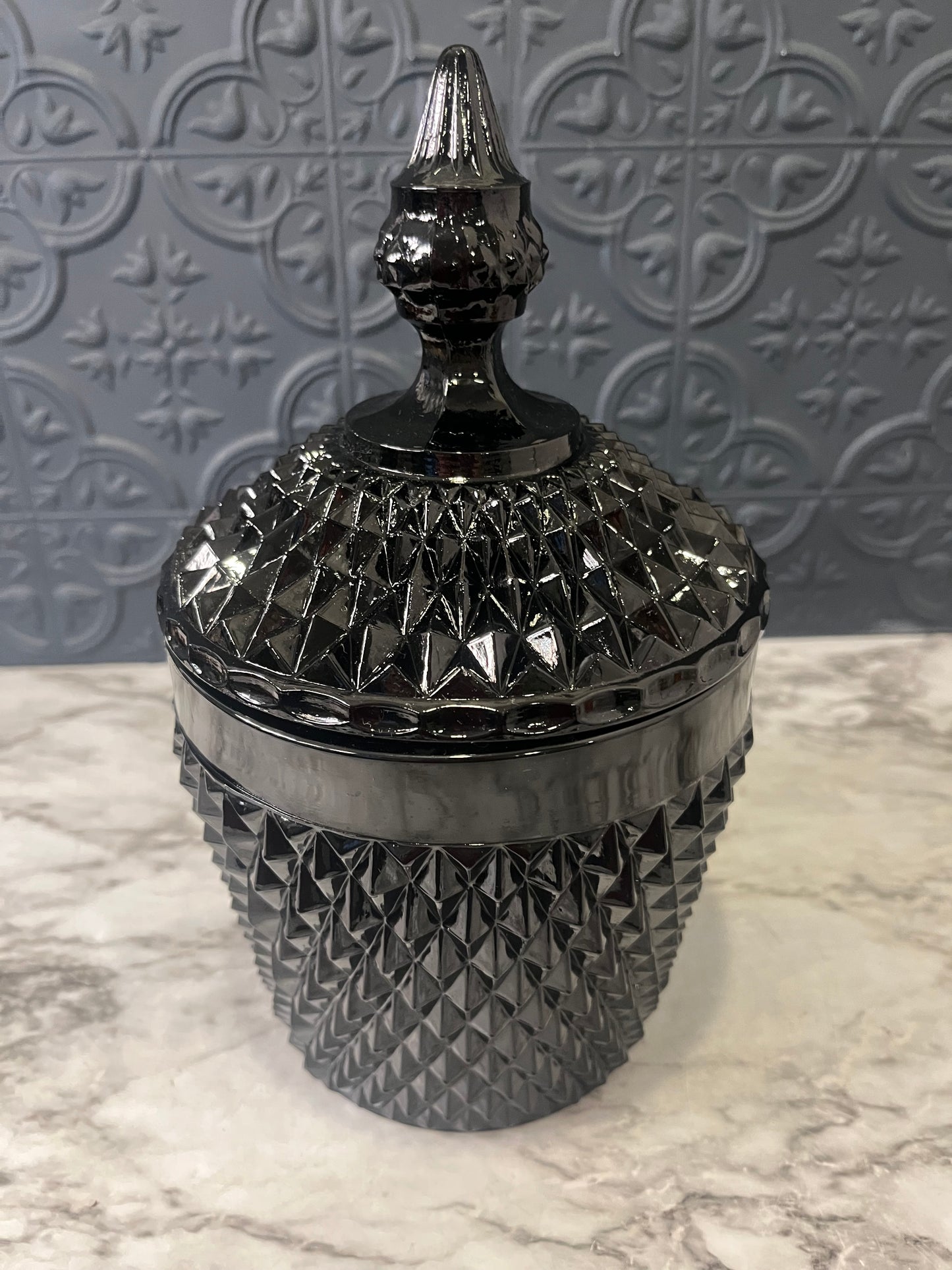 Indiana Glass Black Diamond Point Jar with Lid