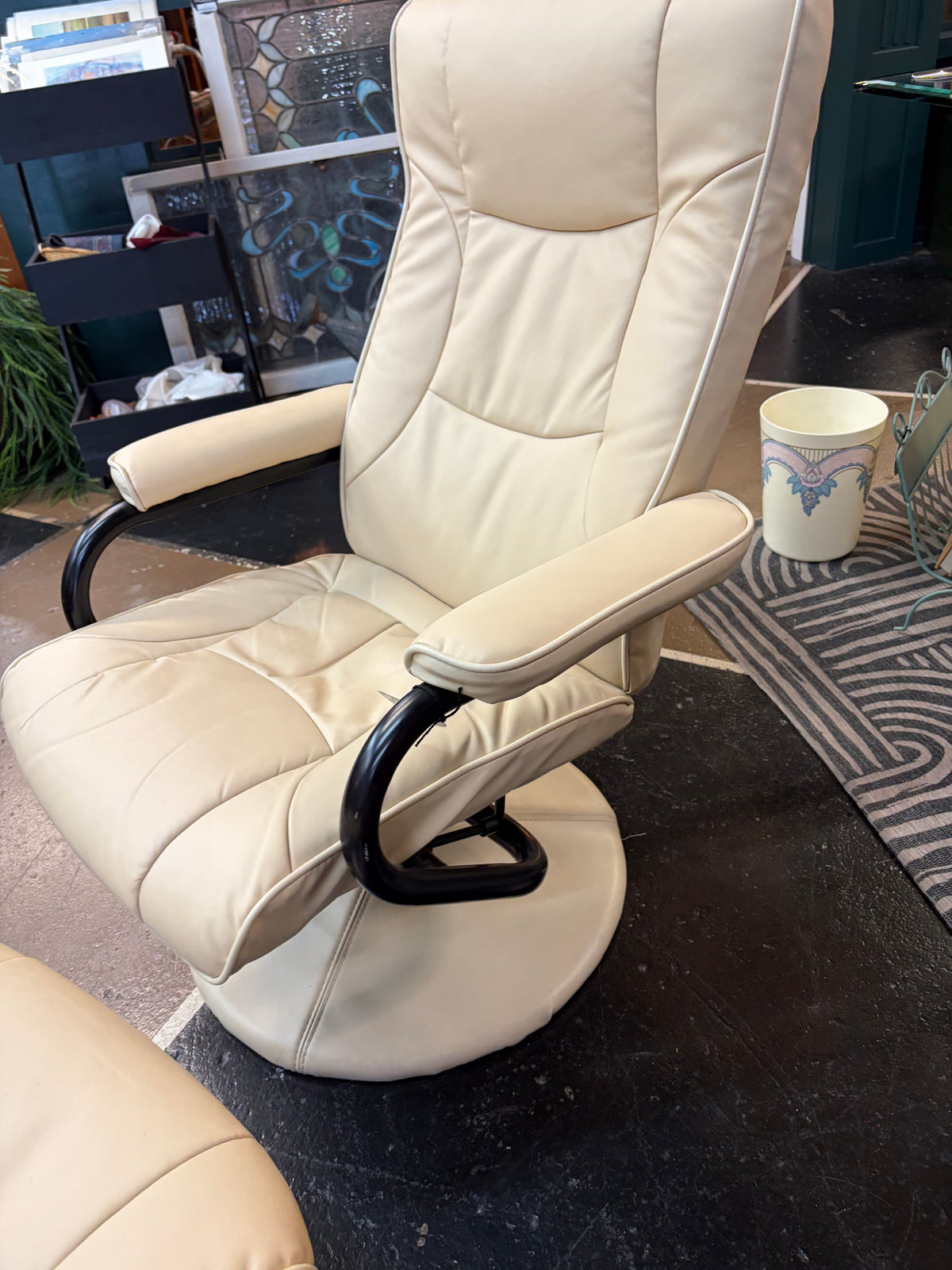 Cream Poang Chair with Footstool Black Metal