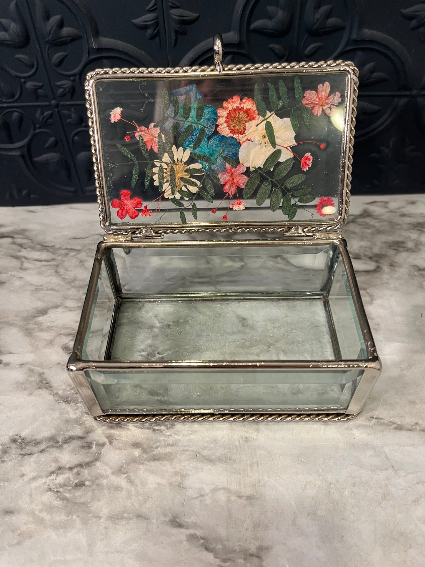 Pressed Flower Trinket Box with Etching and Rope Detail