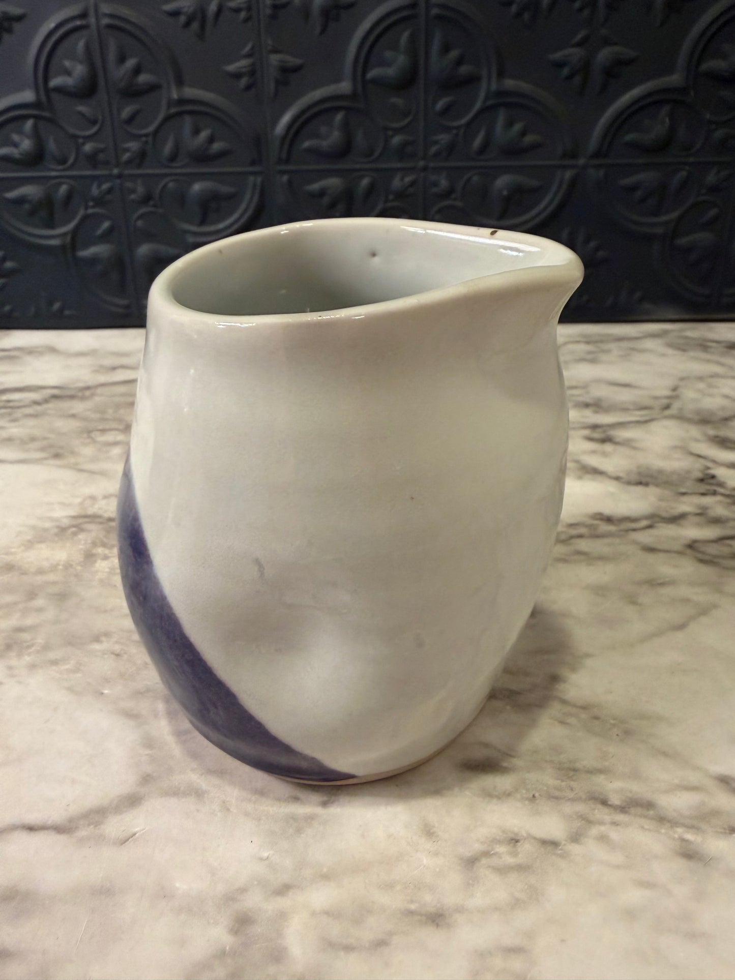 White and Blue Pitcher - Matoba KE Stamped