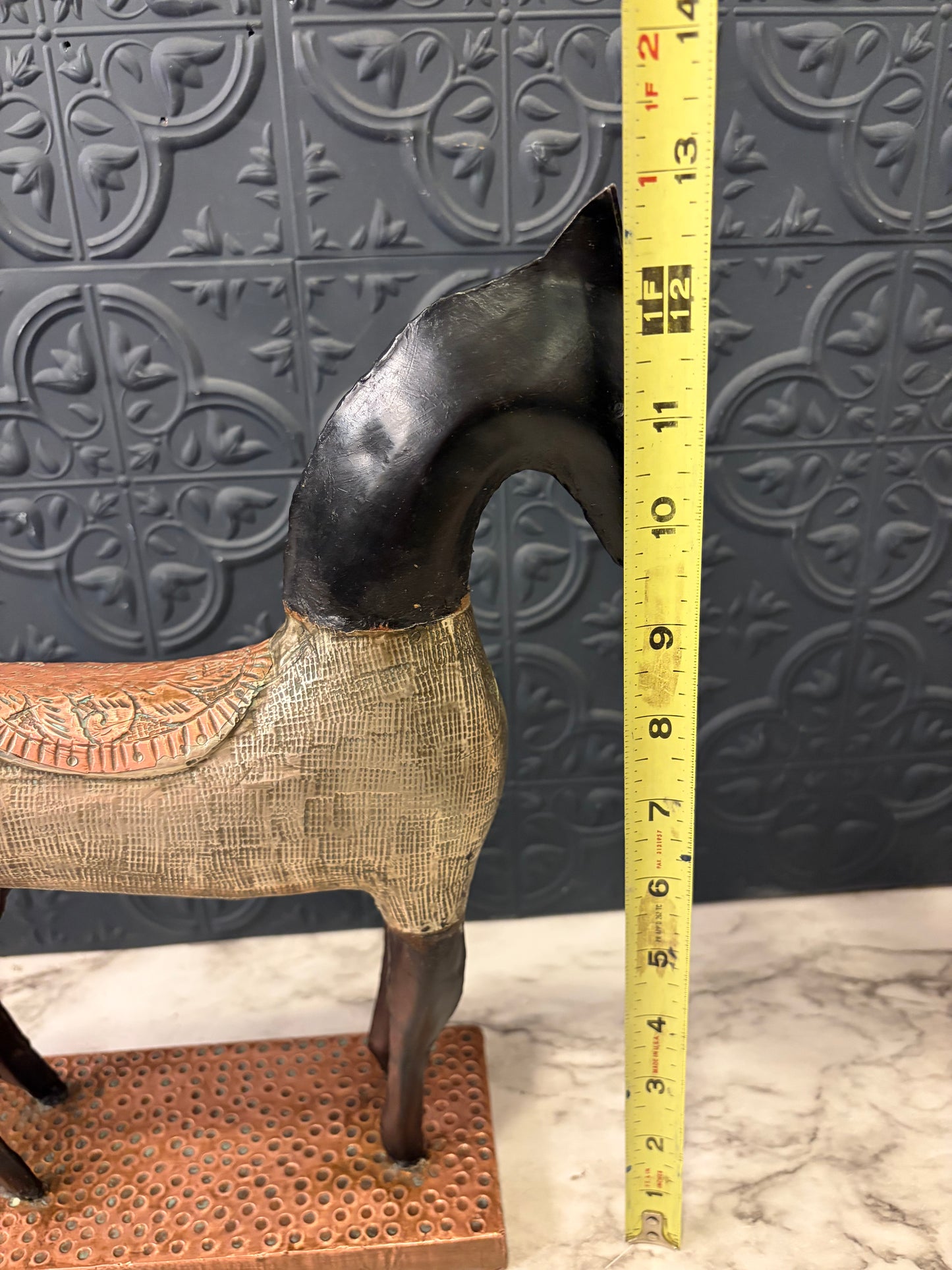 Brutalist Asian Metal Horse Statue