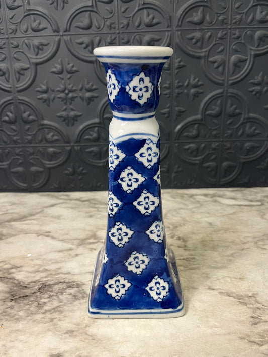 Silvestri Blue and White Candle Holder 8"