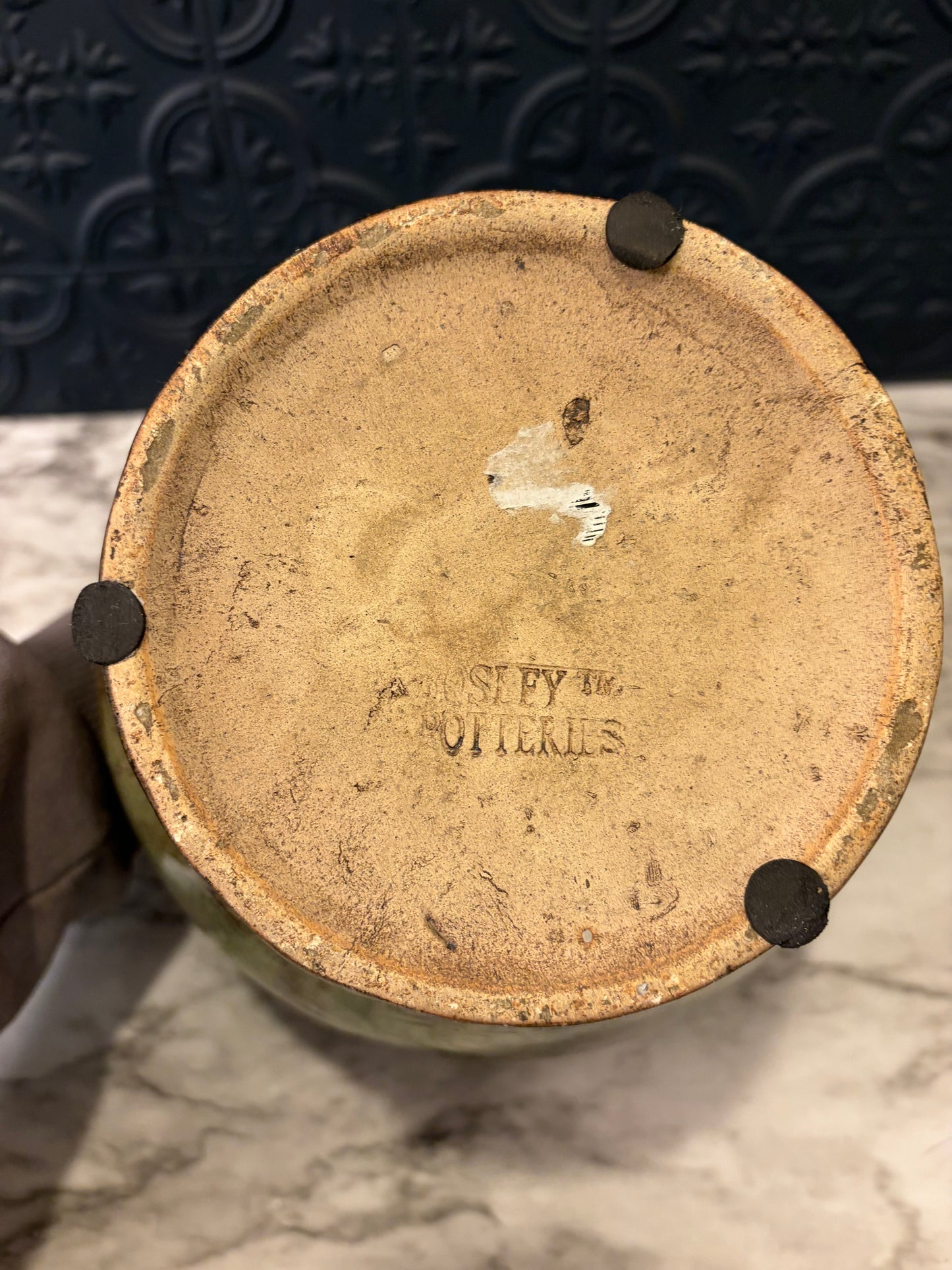 Green Glazed Pottery Pot with Handles