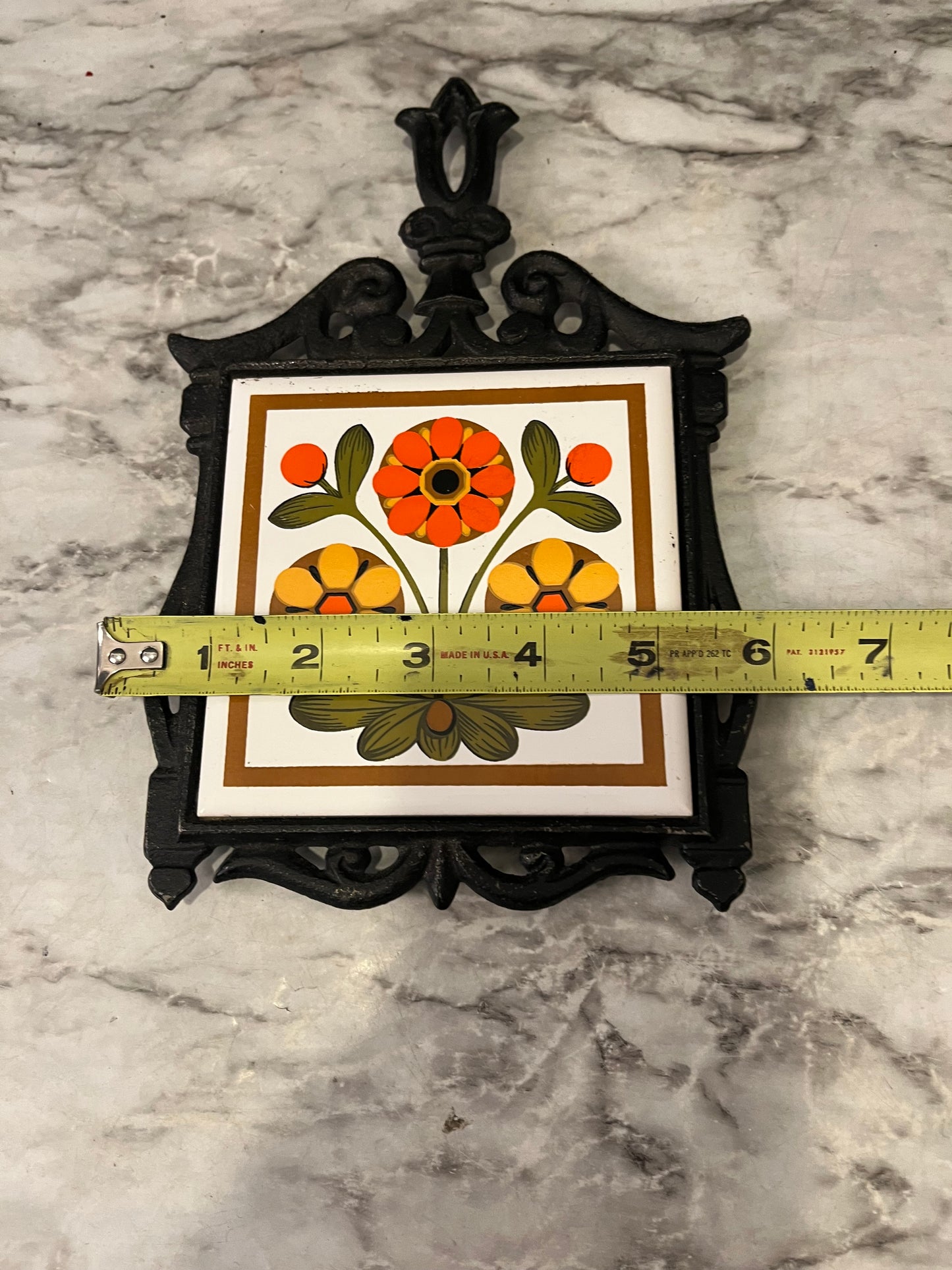 Mid Century Flower Cast Iron Trivet