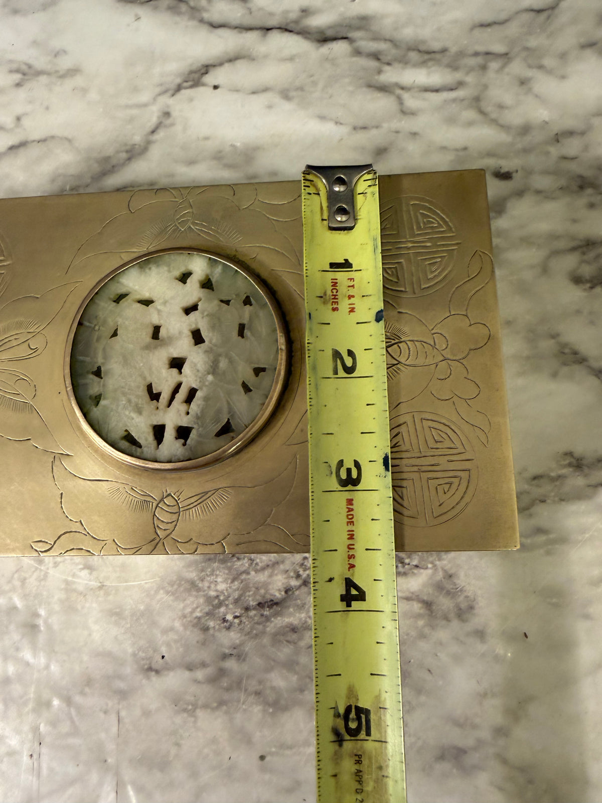 Brass Cigarette Box with Soapstone? Inlay