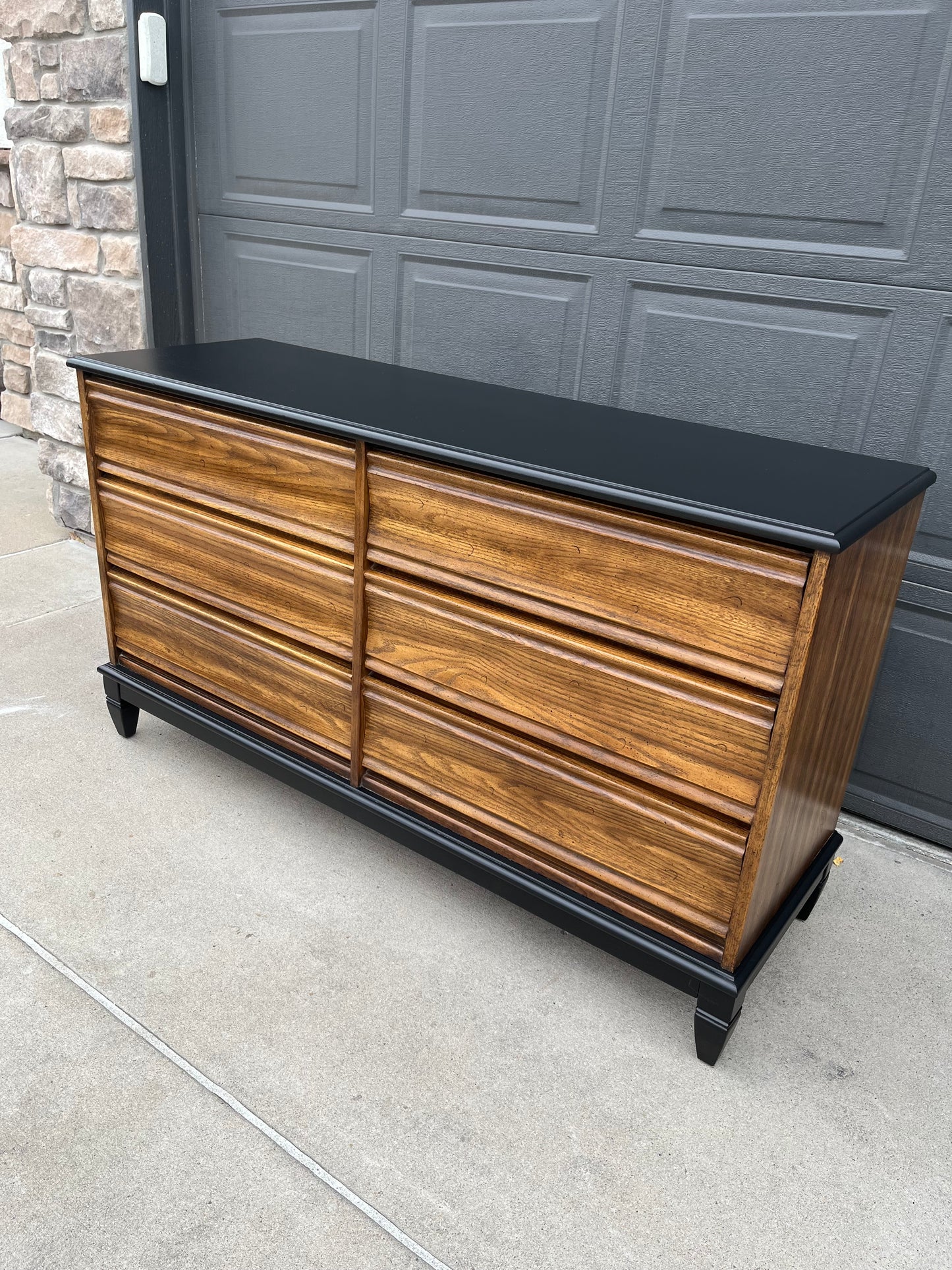 MCM Style 6 drawer Dresser with Black top and Legs