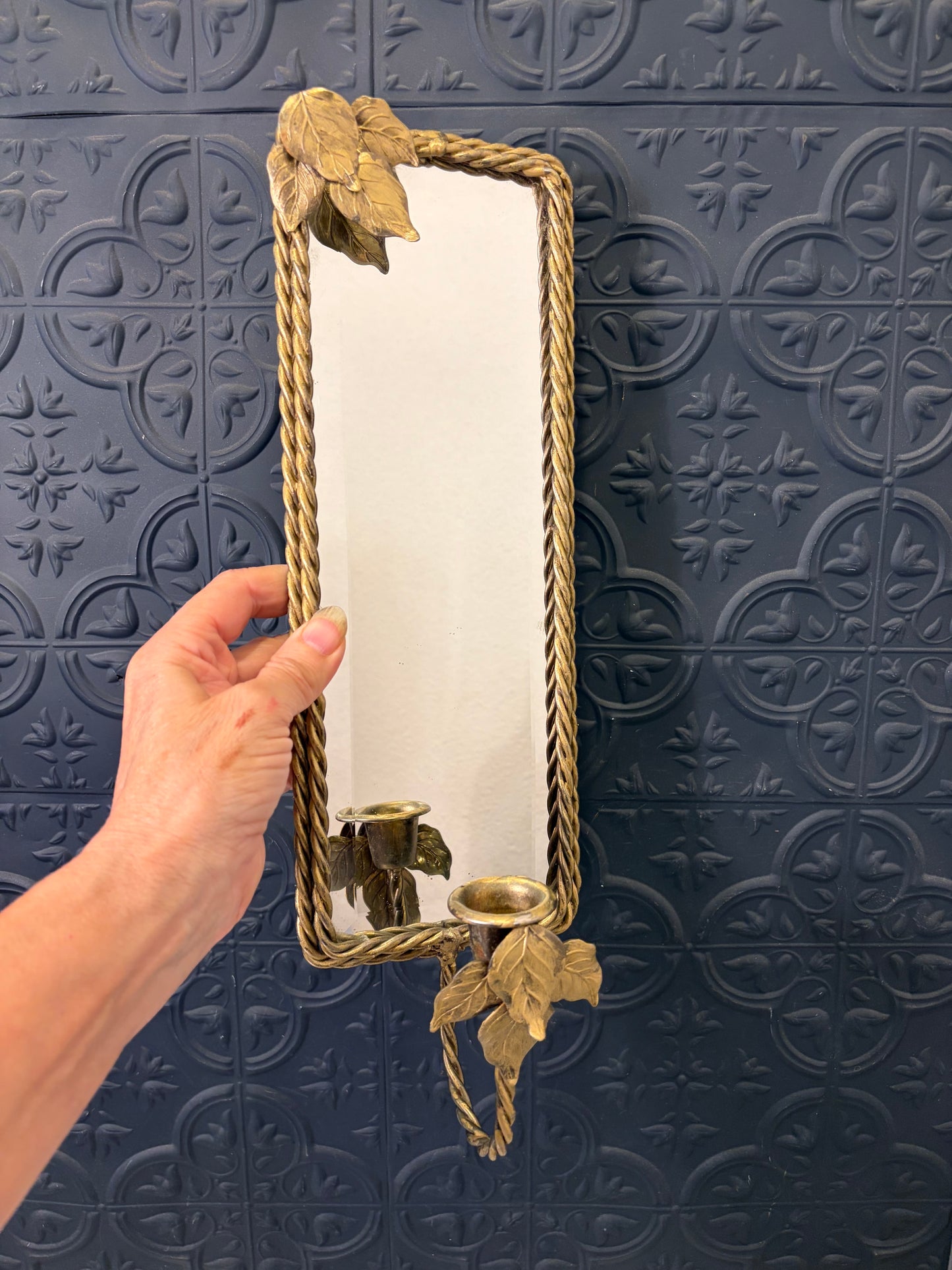 Mirror Sconce with Twisted Rope Feature and Leaves
