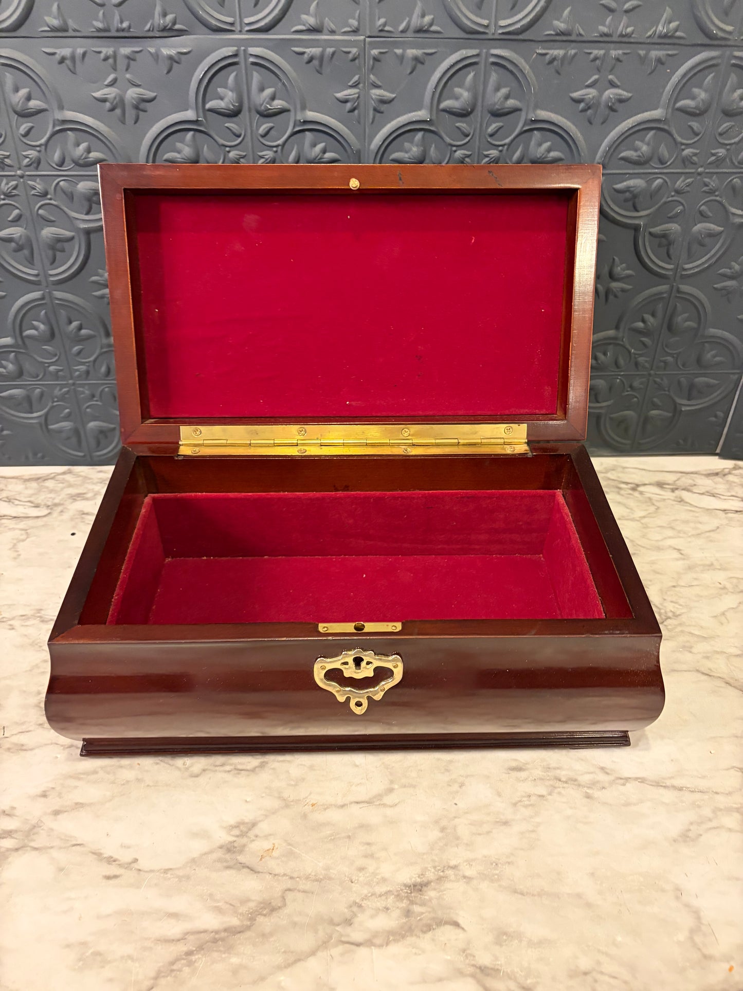 Cherry Wood Jewelry Box with Red Felt