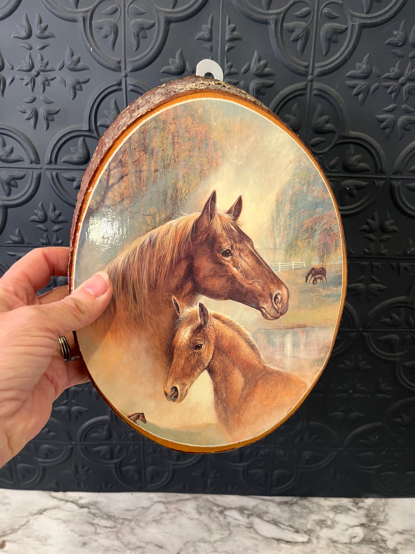 Horses on Wood Oval