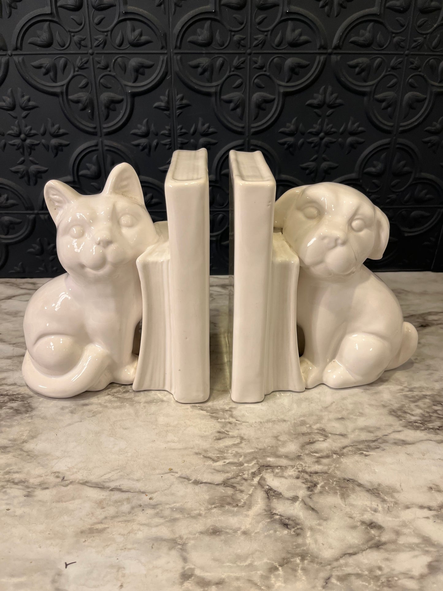 Vintage Dog and Cat Ceramic Bookends