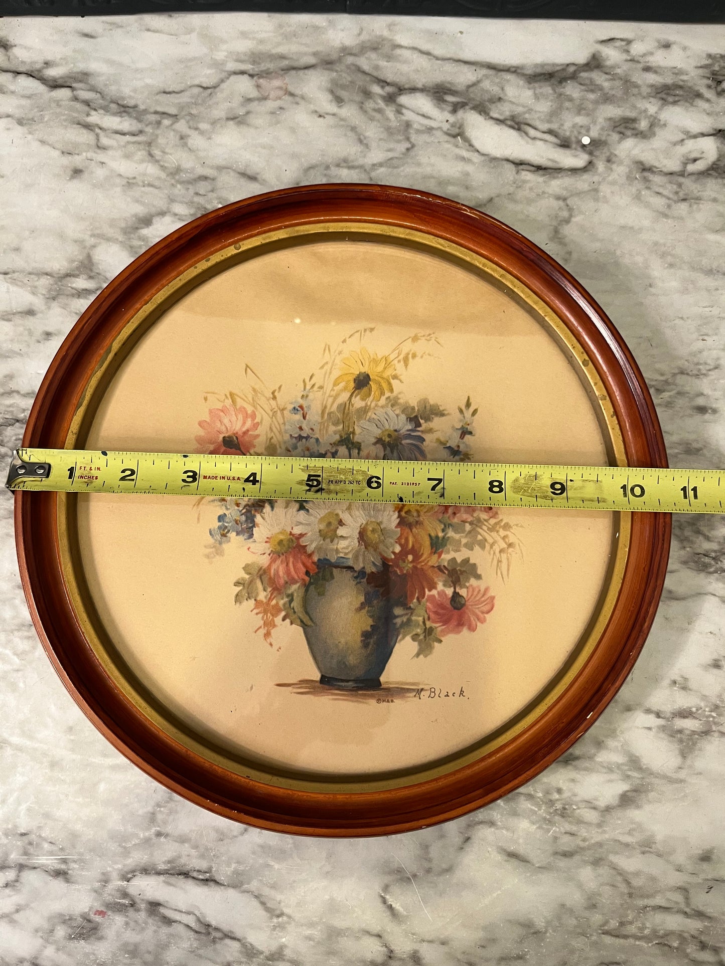 Round Framed Floral Print 10.75"