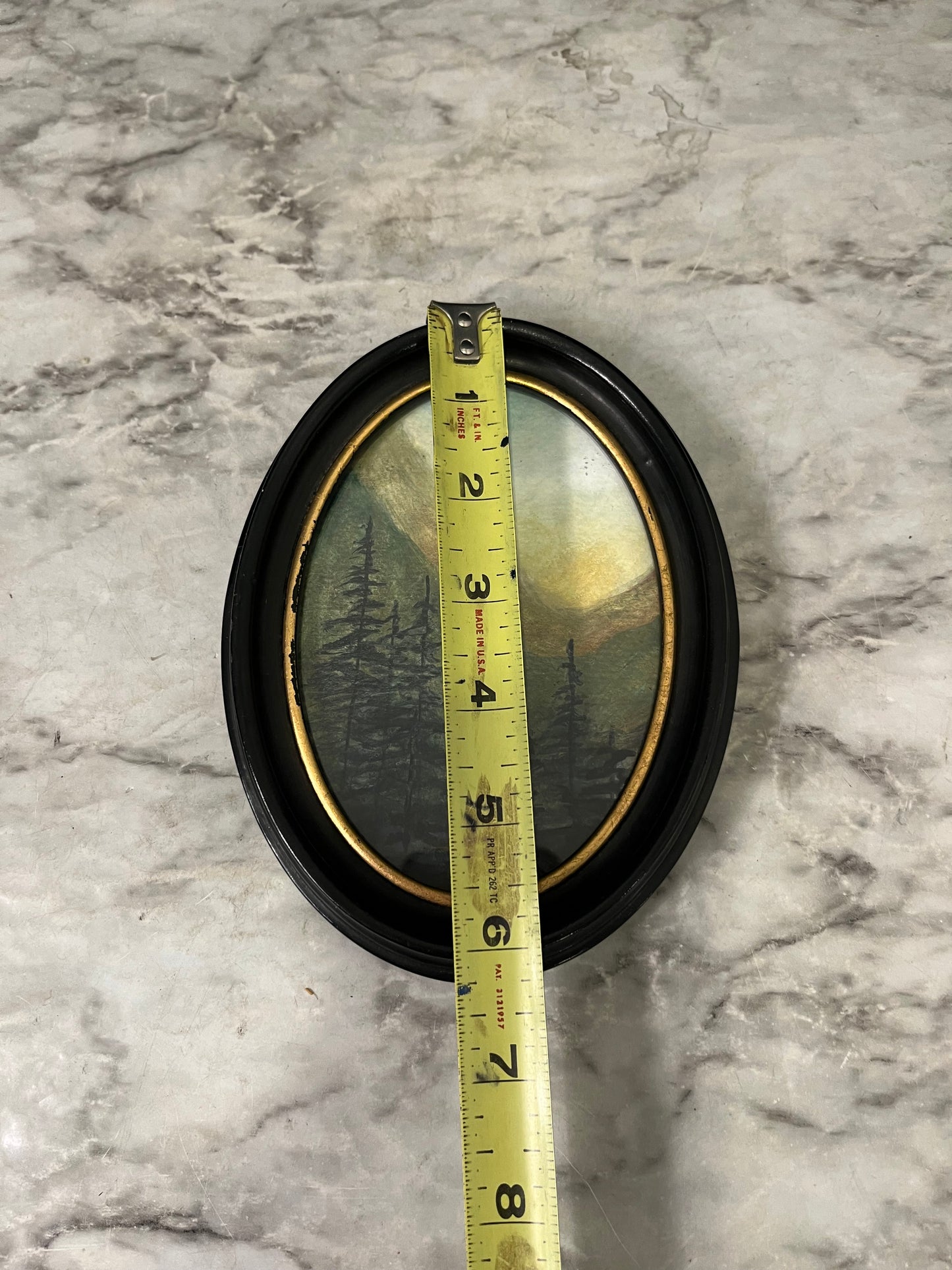 Pines and Peaks Original Painting by Jessie oval Frame