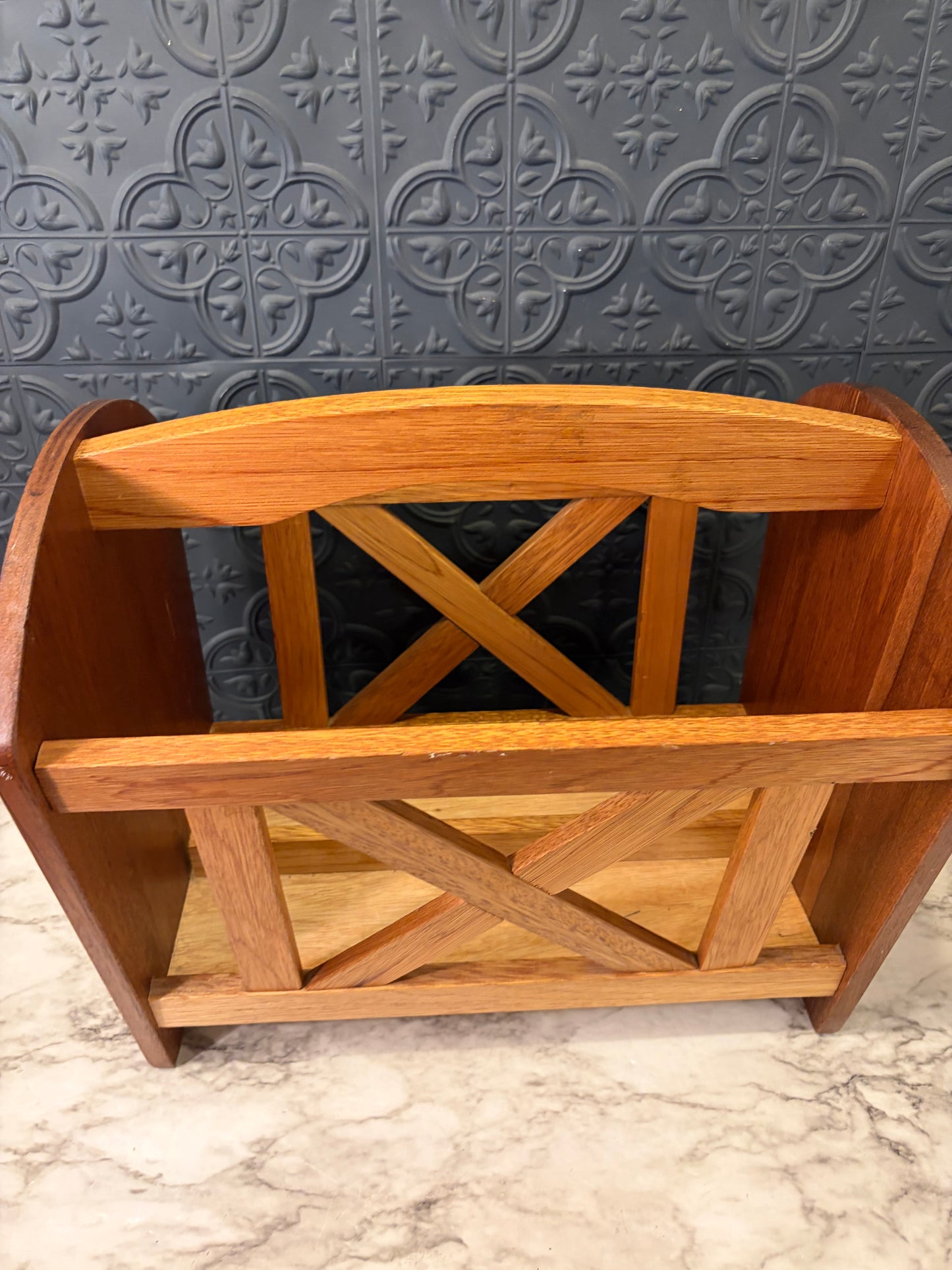 Wood Magazine Rack with X Design