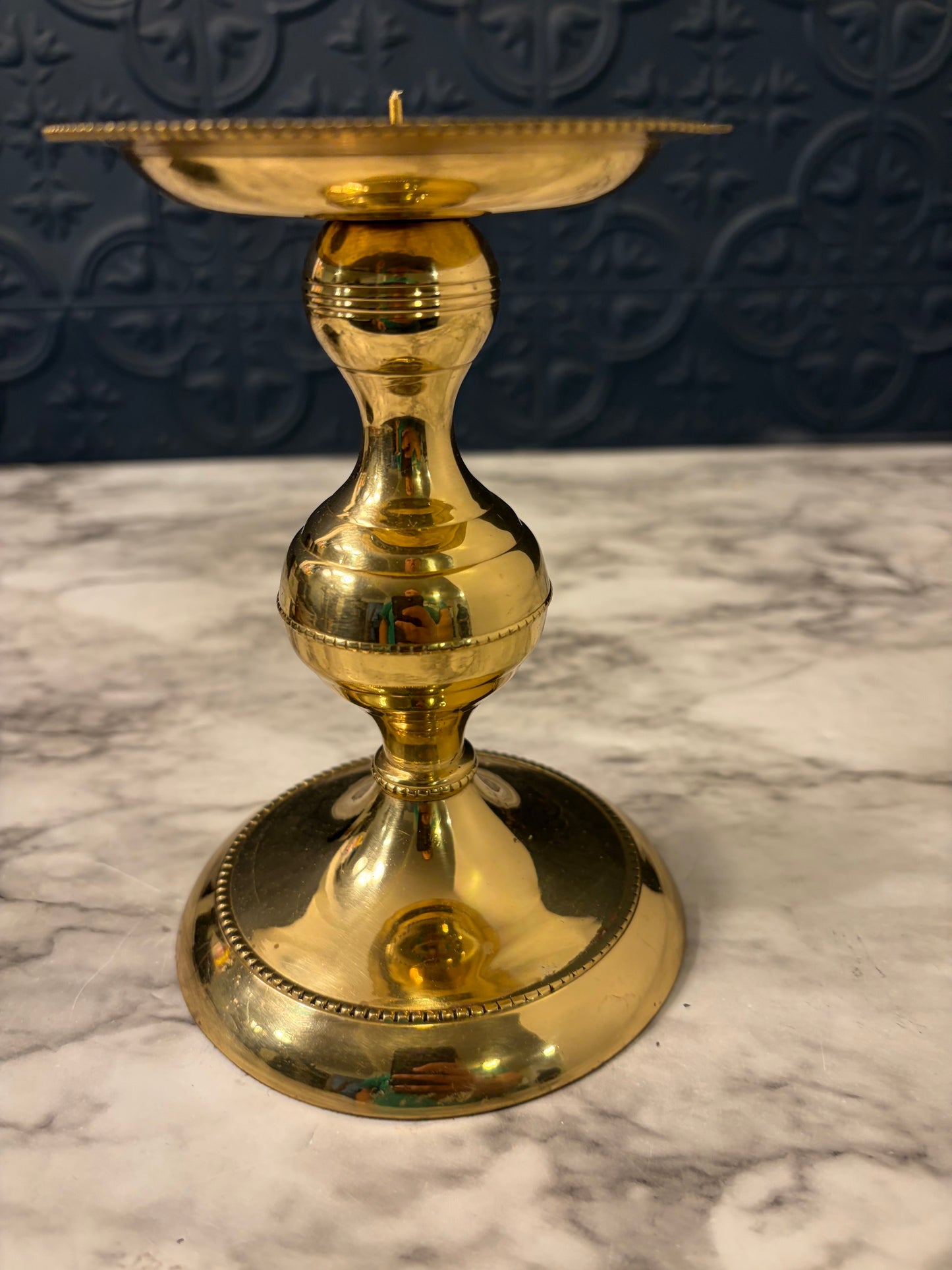 5.75 Brass Pillar Candle Holder With Rope Detail
