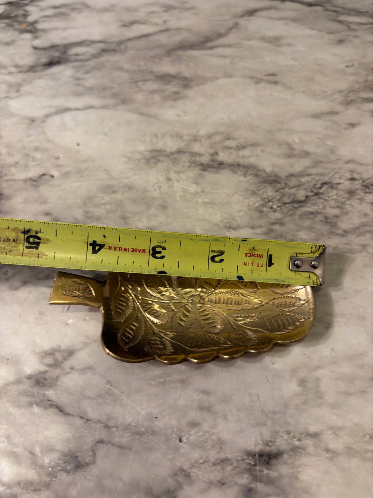 Etched Leaf Brass Trinket Dish