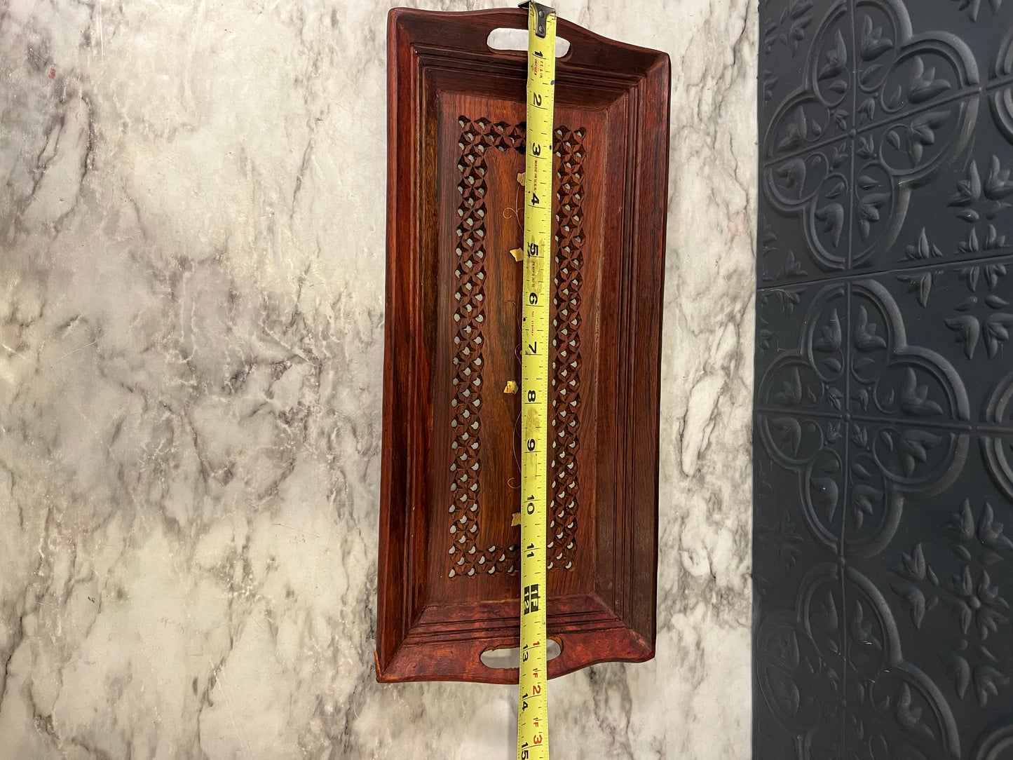 Rectangle Wood Tray With Brass leaf Inlay