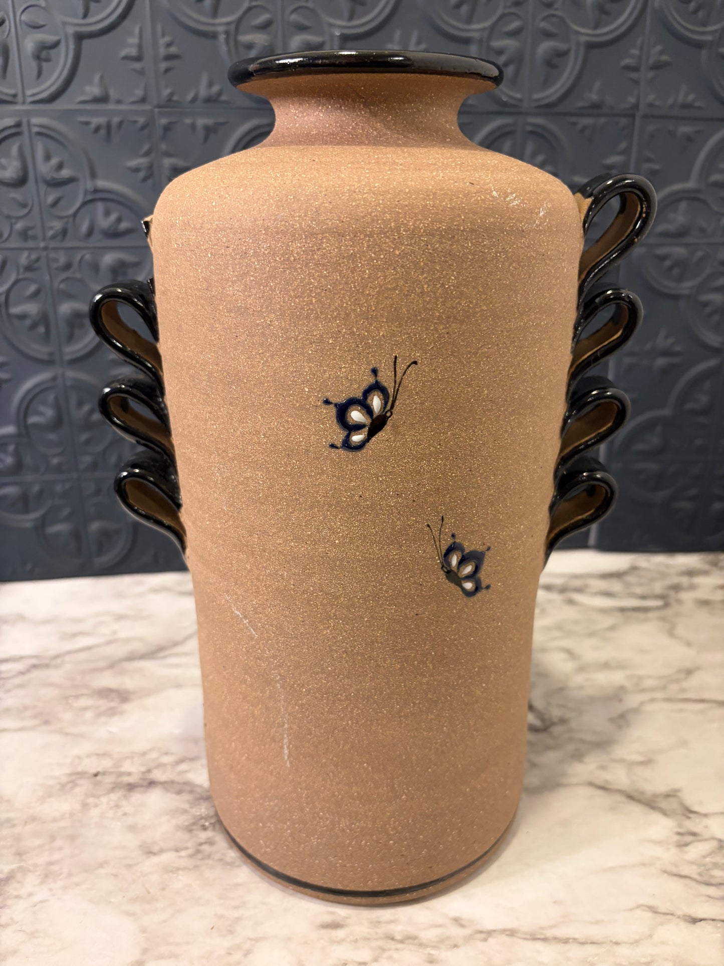 Mexican Pottery Vase with Flowers AS IS