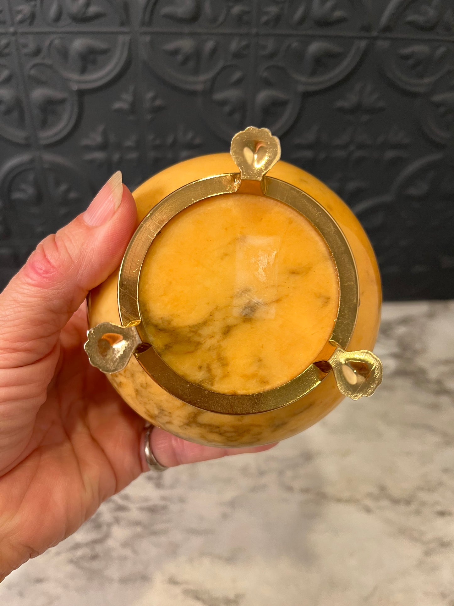 Alabaster Stone Jewelry Box with Brass feet