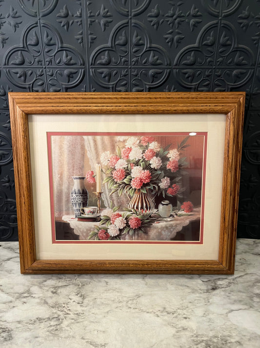 Framed Still Life with Pink and White Flowers