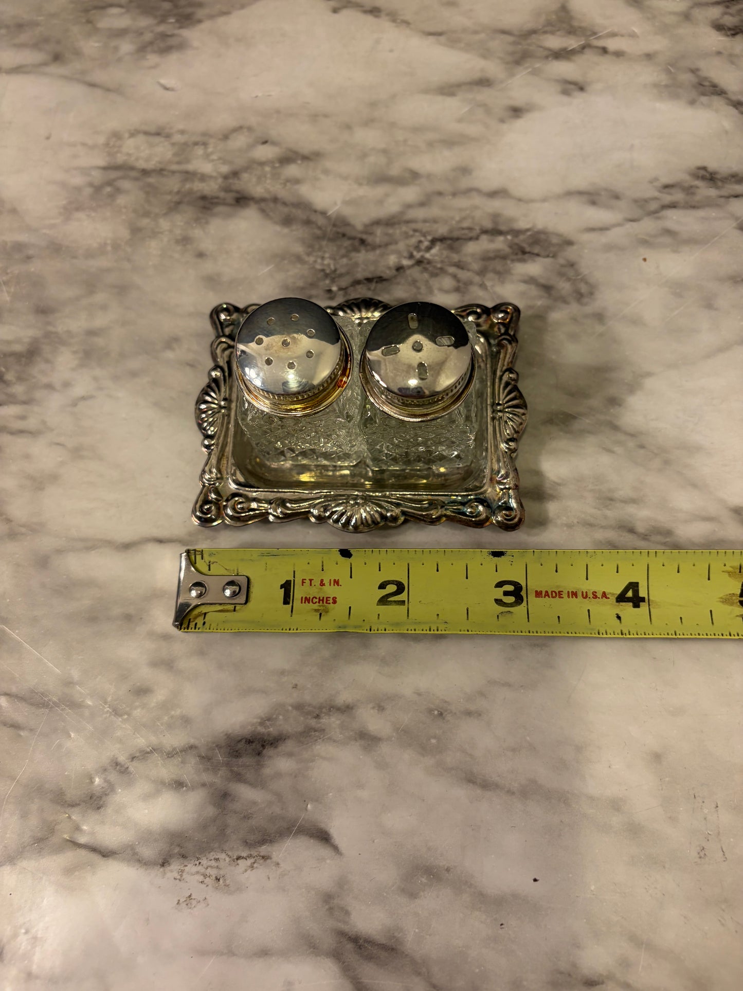 Mini Crystal S & P on silverplated Tray