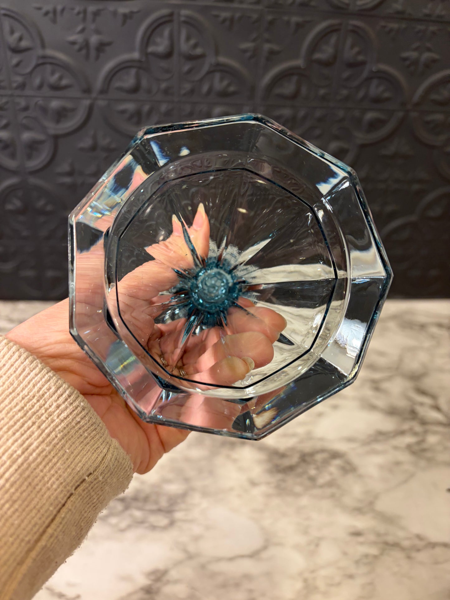 Smokey Blue Glass Candle Holder