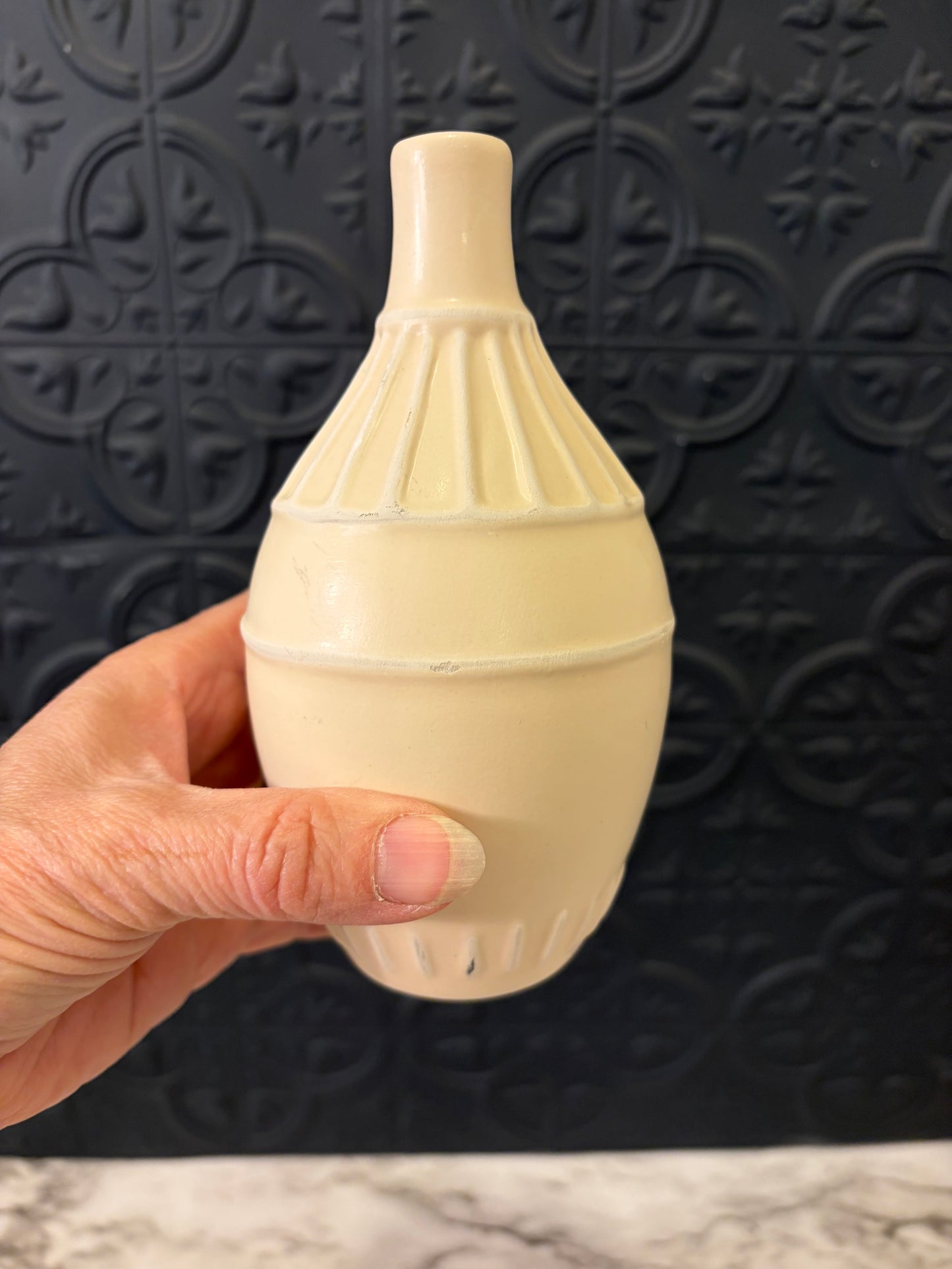 Small Cream Bud Vase with ridges