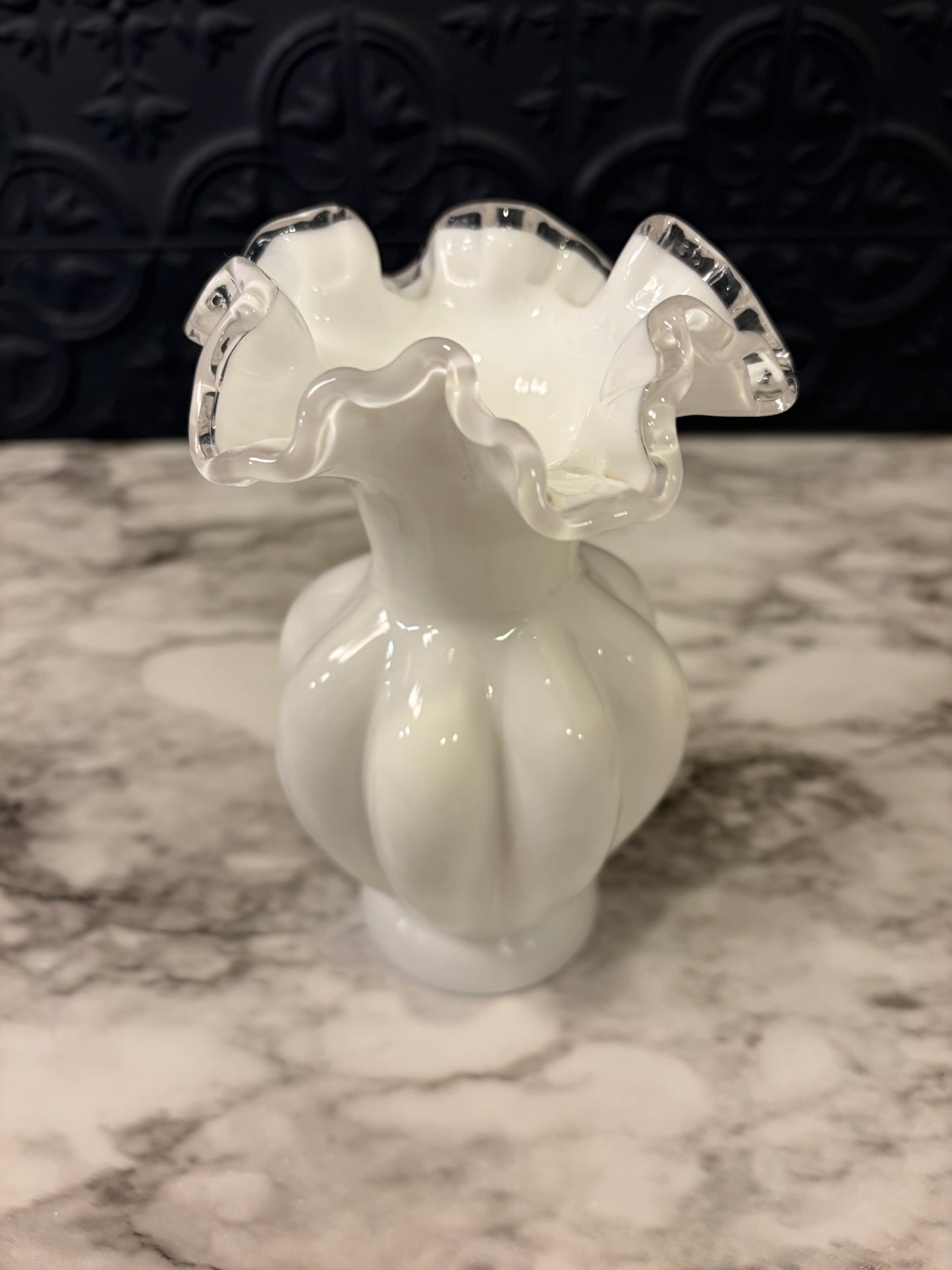 Fenton Silvercrest ruffled Milk Glass Vase