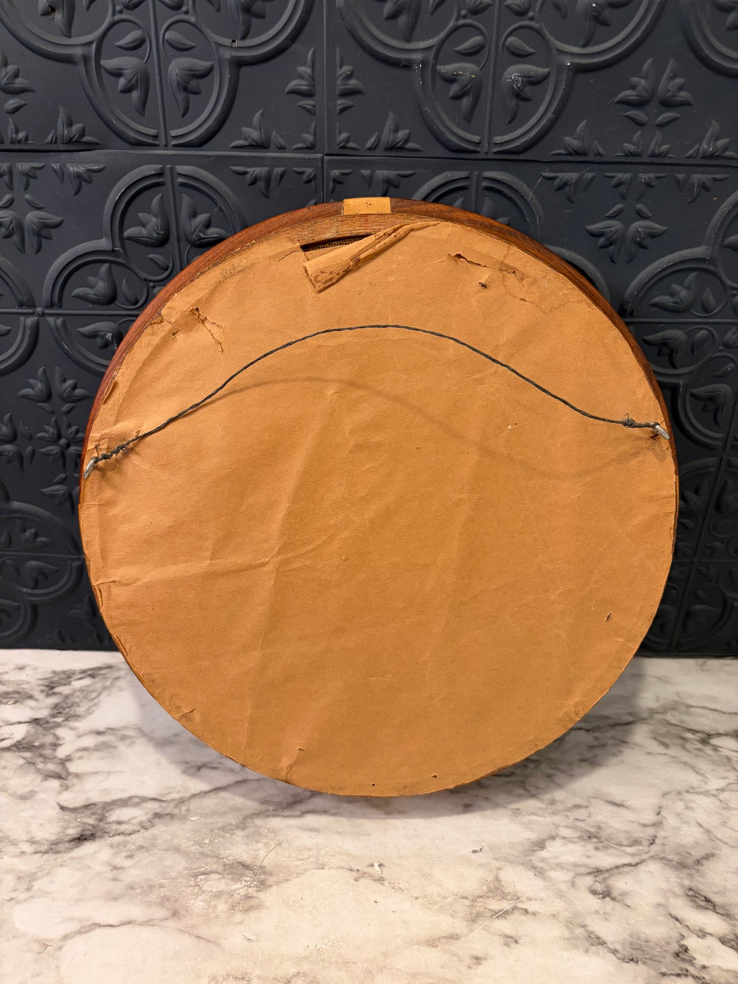 Round Rose Needlepoint in Wood Inlay Frame